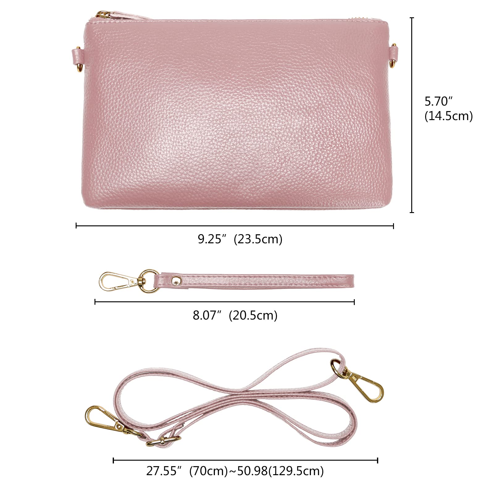 Wallet Wristlets Clutch Purses for Women Genuine Leather Crossbody Bag Handbag with Detachable Shoulder Chain