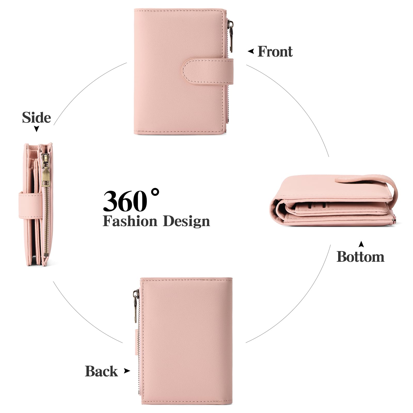 Small Wallets for Women Leather RFID Blocking Bifold Zipper Pocket Wallet Card Case Purse with ID Window