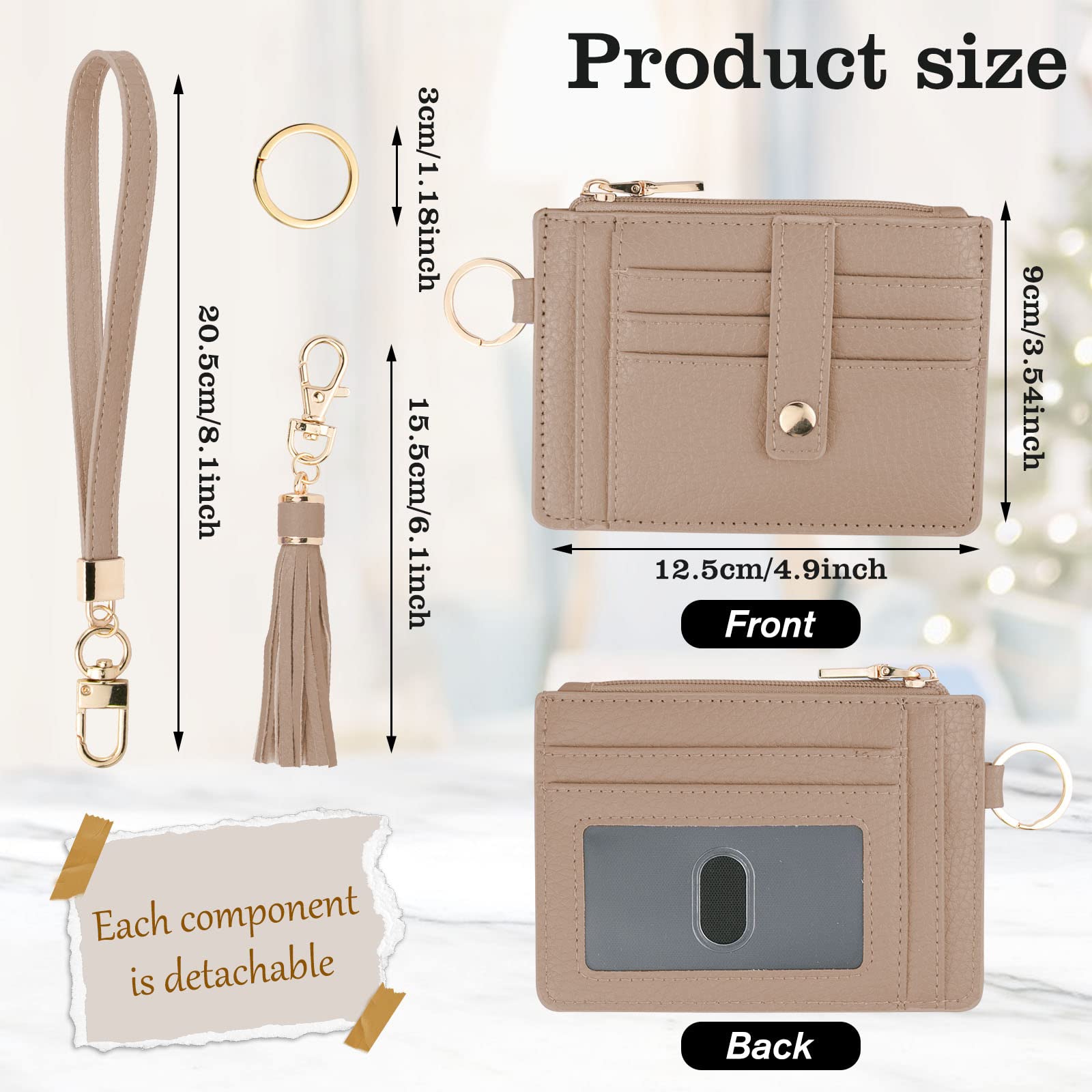 Small Wallet for Women Wristlet Keychain with Wallet,key chain wallet women Wristlet Wallets for Women（Beige）