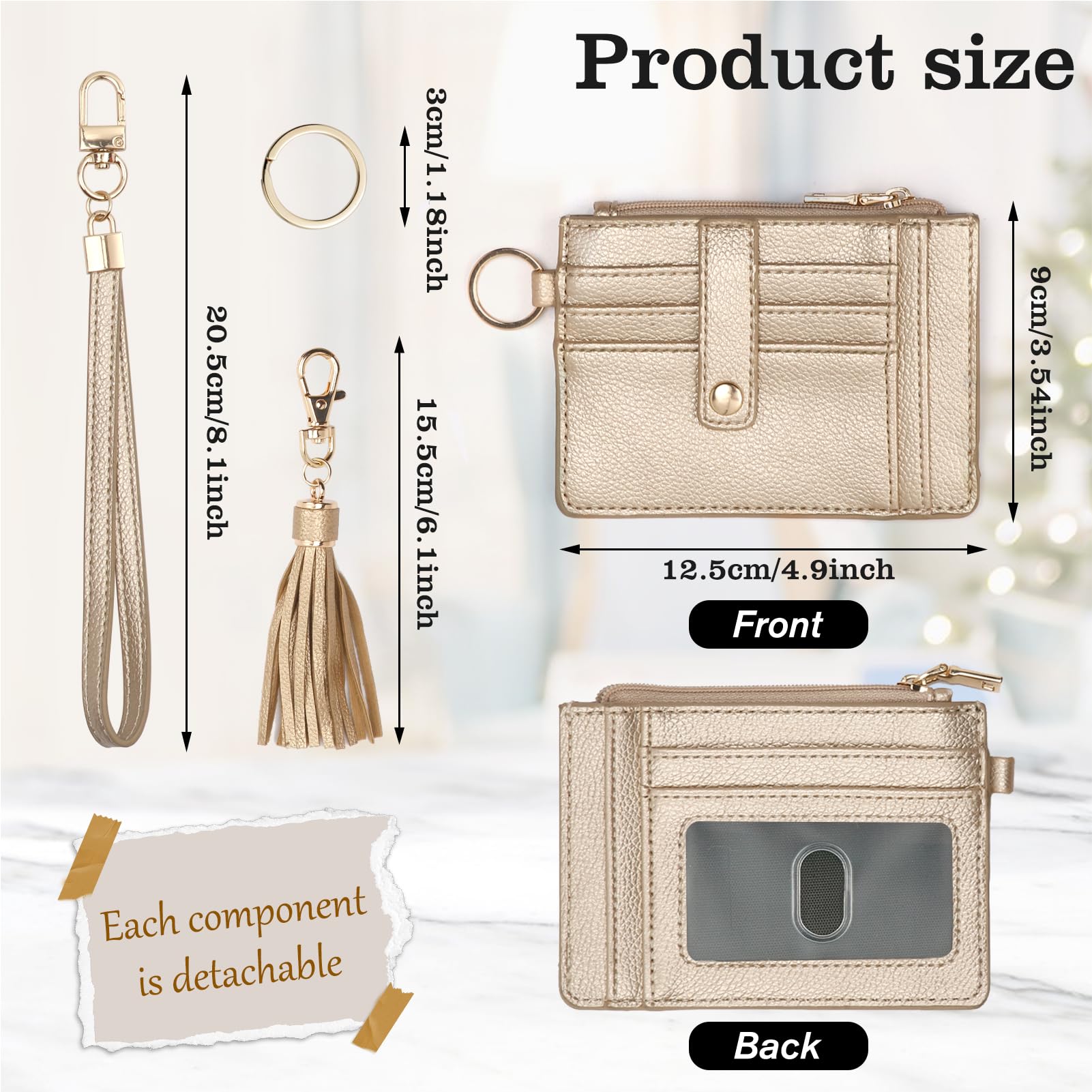 Small Wallet for Women Wristlet Keychain with Wallet,key chain wallet women Wristlet Wallets for Women（Beige）