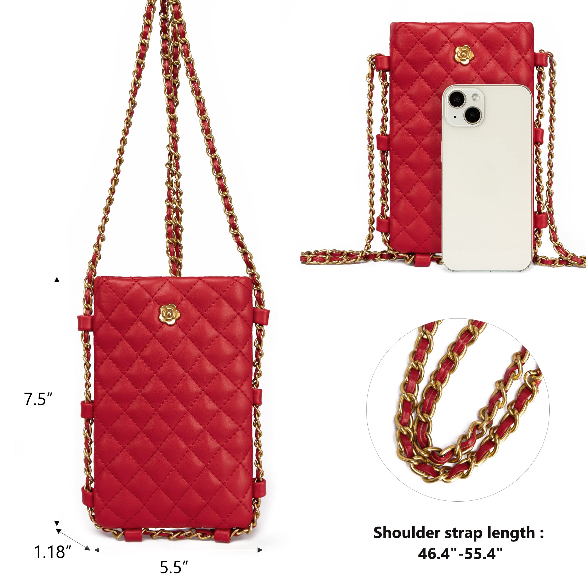 Small Quilted Cell Phone Purse for Women Soft Chain Crossbody Cellphone Wallet Bag