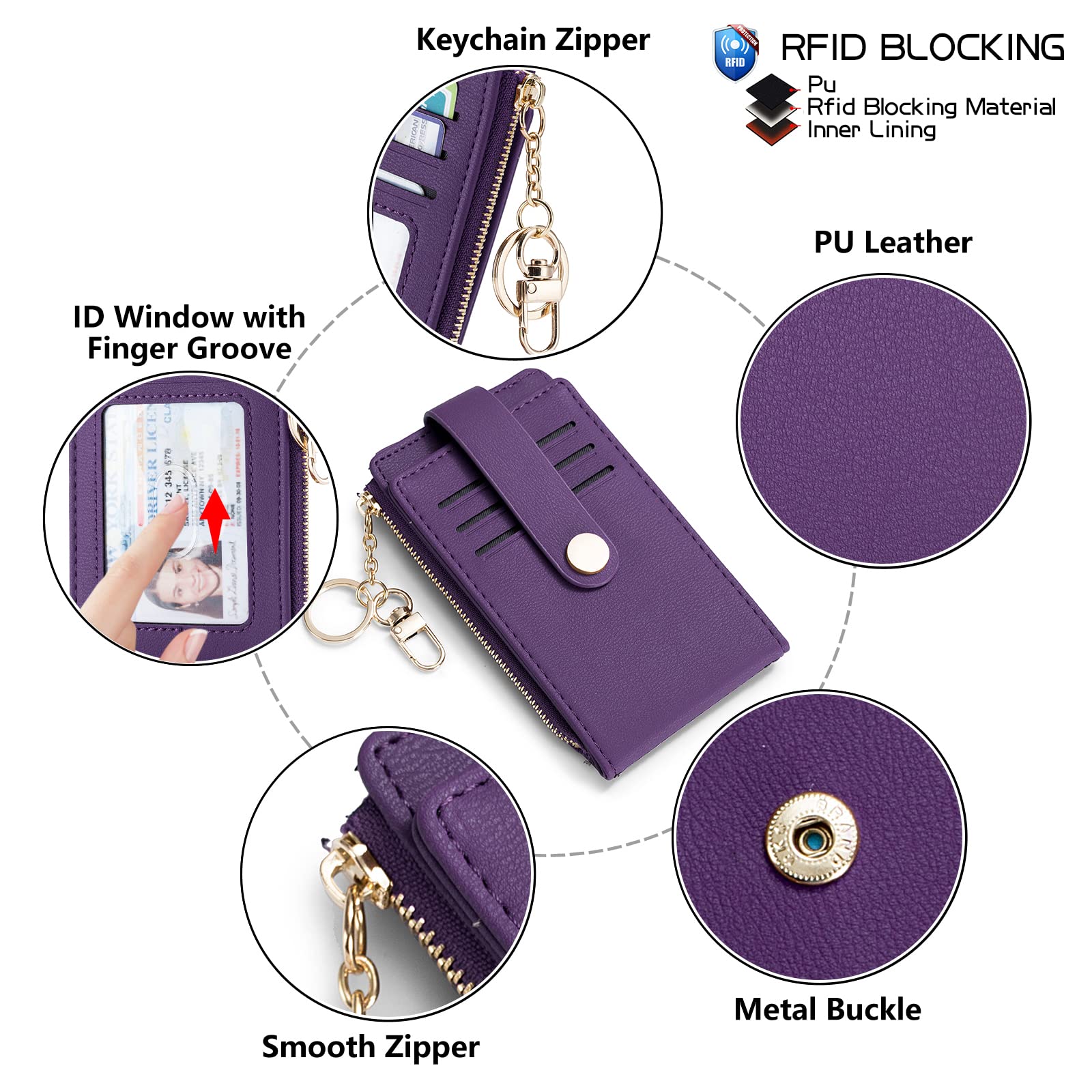 Wallet for Women,RFID Blocking Bifold Credit Card Holder with Zipper Coin Pocket,ID Window &amp; Keychain