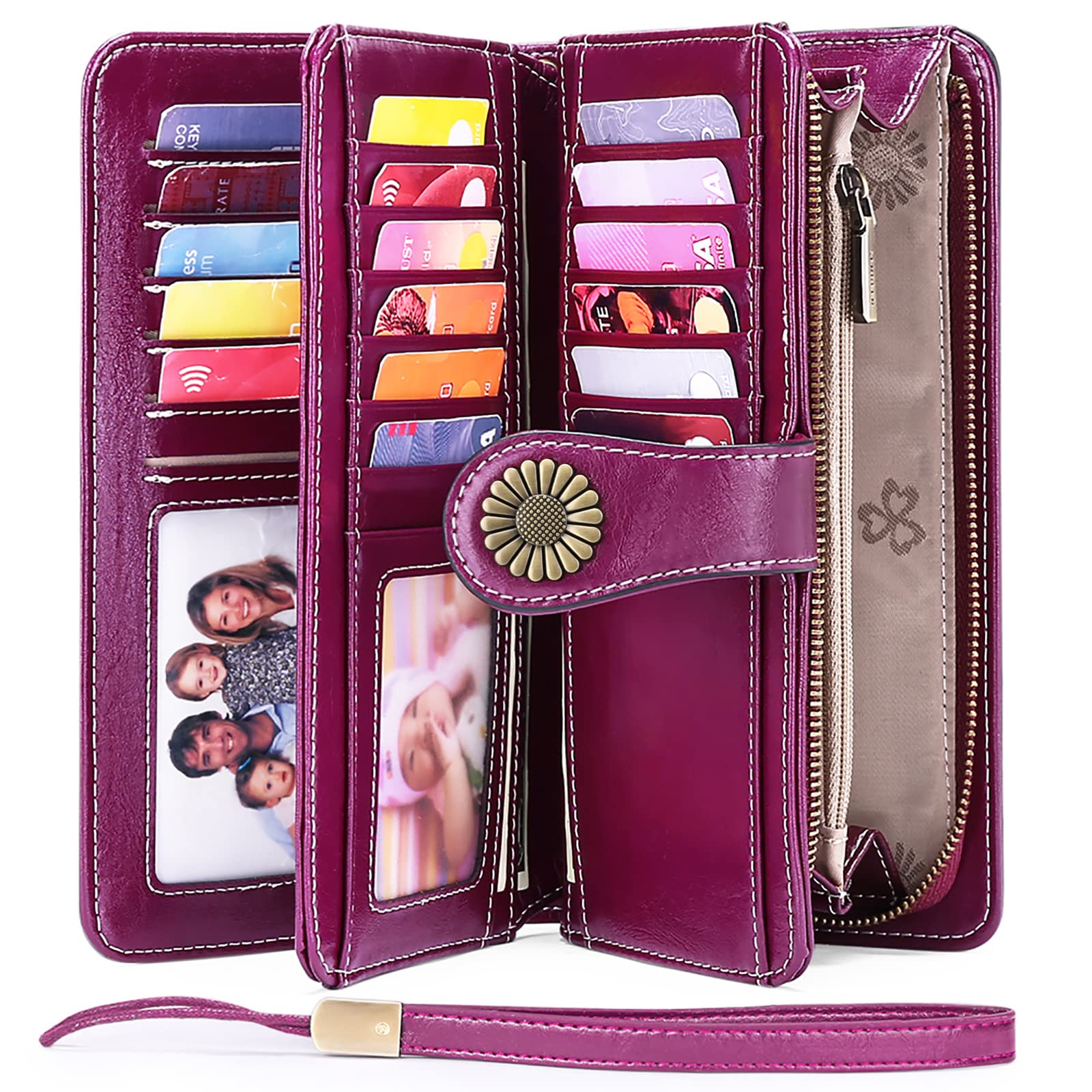 Wallets for Women Genuine Leather Credit Card Holder with RFID Blocking Large Capacity Wristlet