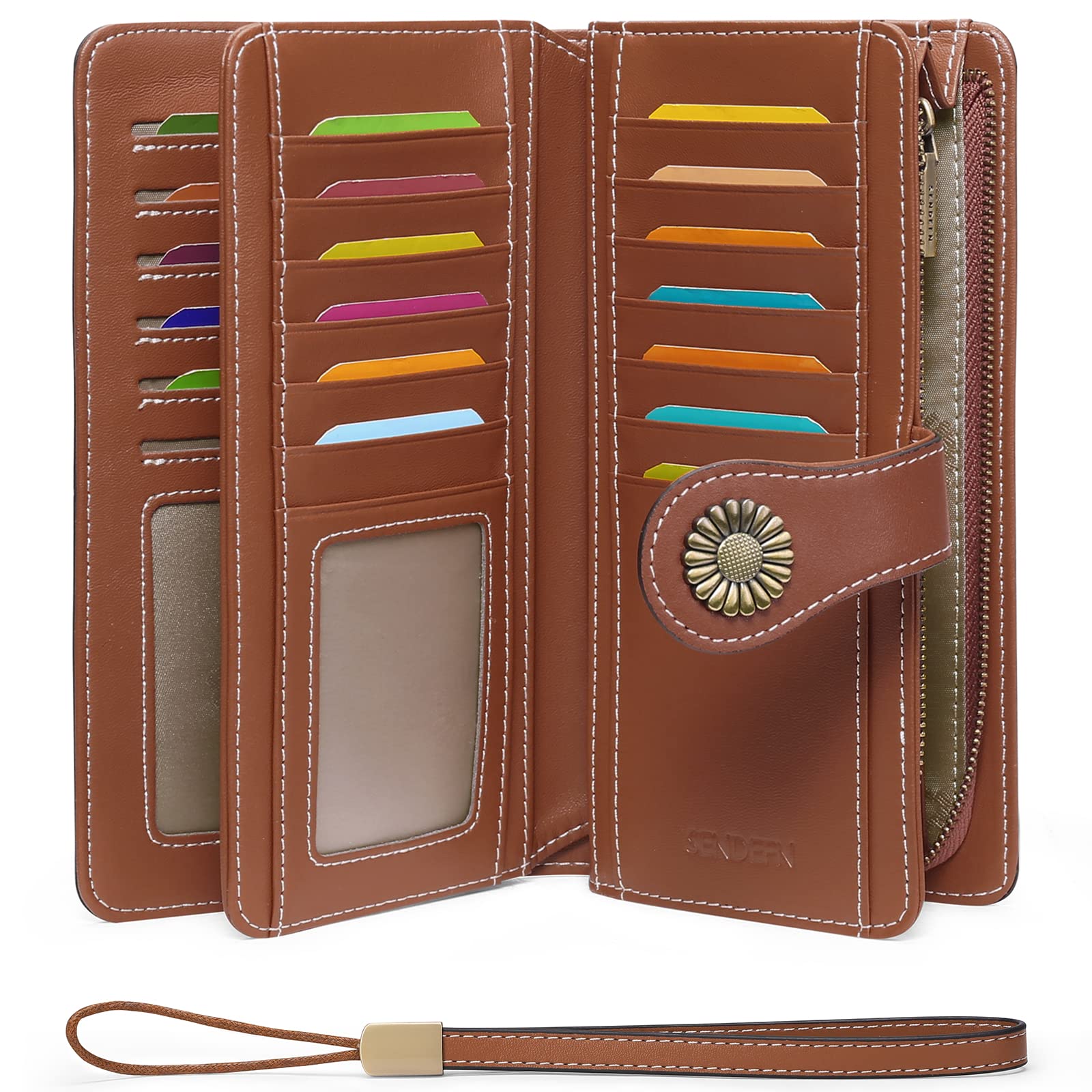 Wallets for Women Genuine Leather Credit Card Holder with RFID Blocking Large Capacity Wristlet