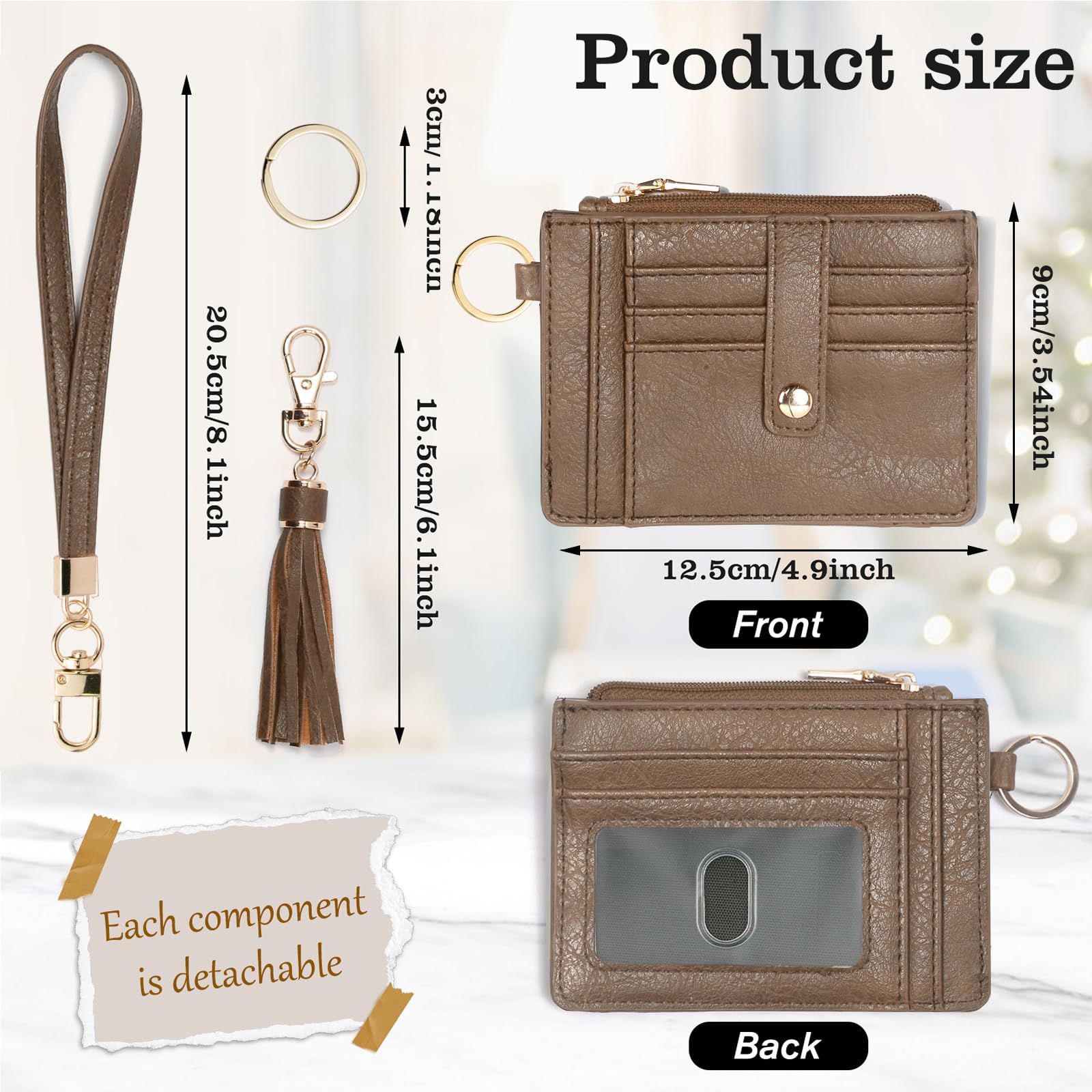 Small Wallet for Women Wristlet Keychain with Wallet,key chain wallet women Wristlet Wallets for Women（Beige）