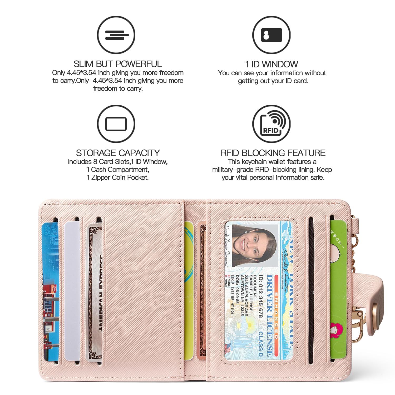 Wallet for Women,RFID Blocking Bifold Credit Card Holder with Zipper Coin Pocket,ID Window &amp; Keychain