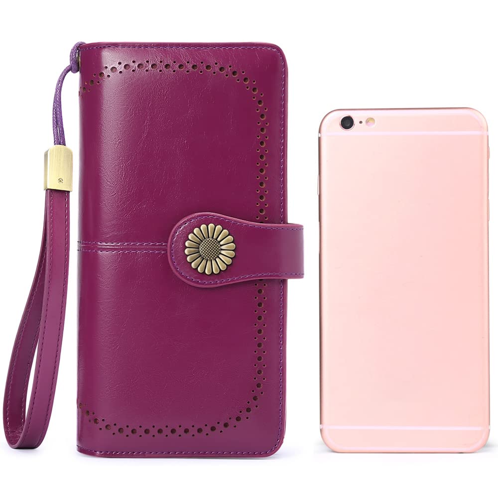 Wallets for Women Genuine Leather Credit Card Holder with RFID Blocking Large Capacity Wristlet