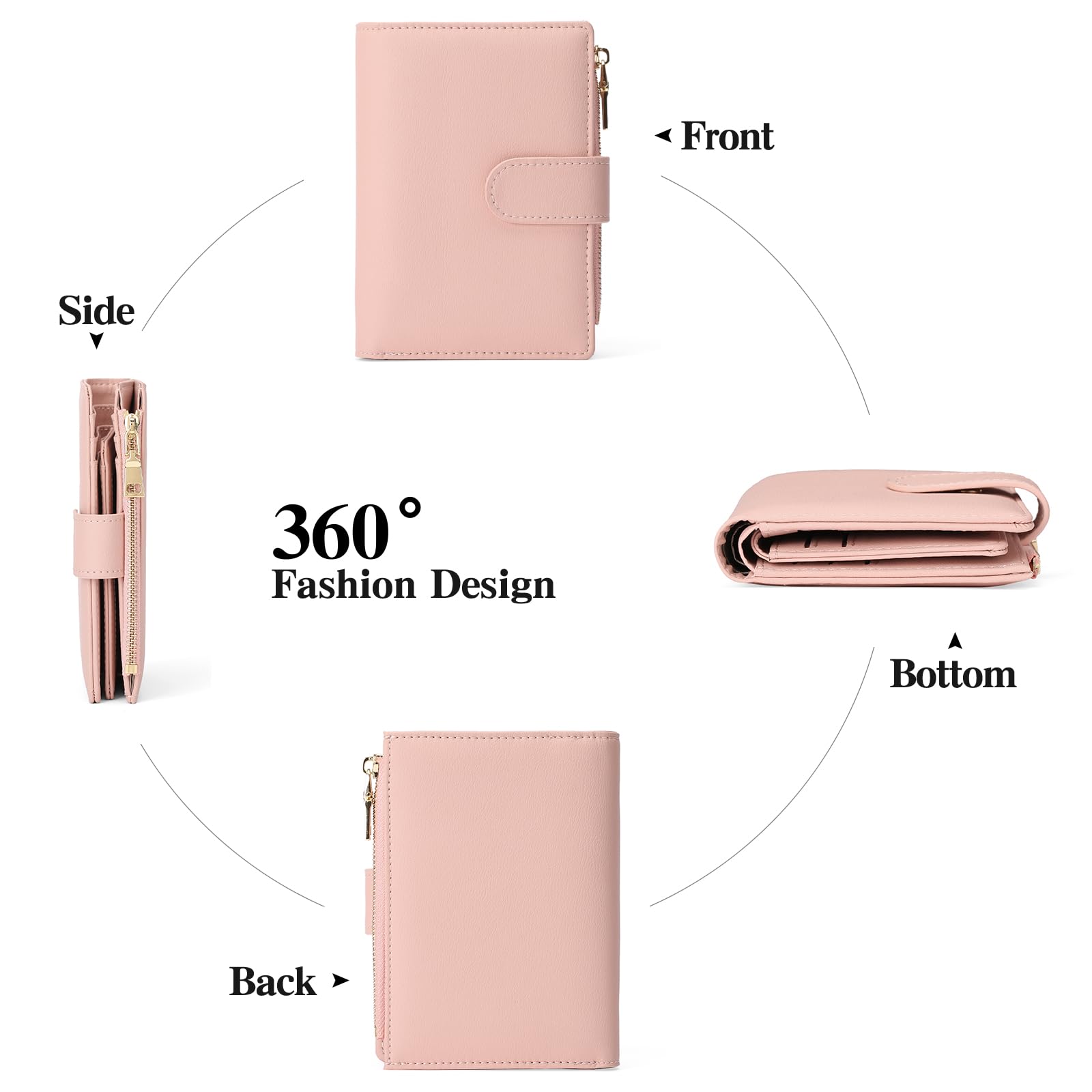 Small Wallets for Women Leather RFID Blocking Bifold Zipper Pocket Wallet Card Case Purse with ID Window