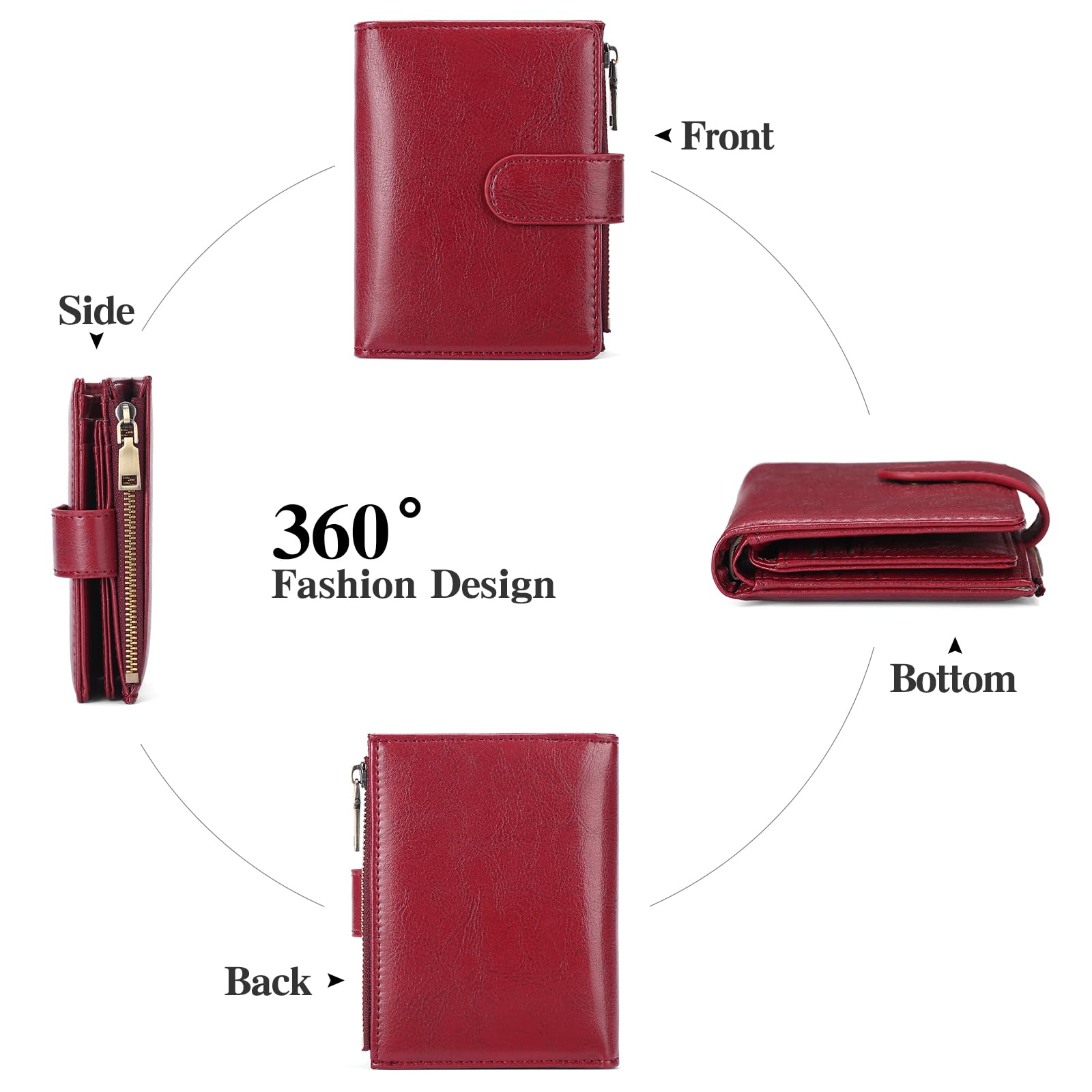 Small Wallets for Women Leather RFID Blocking Bifold Zipper Pocket Wallet Card Case Purse with ID Window