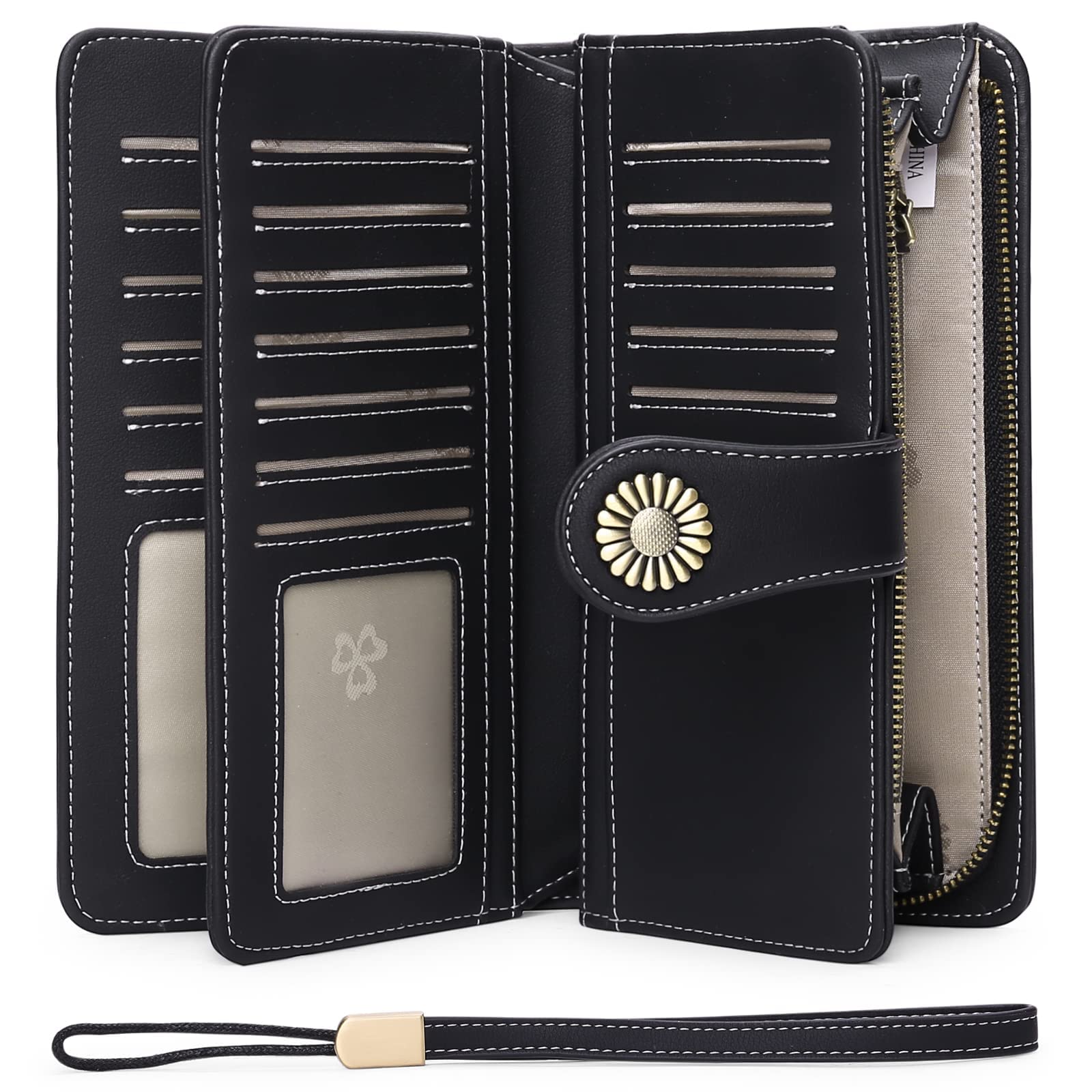 Wallets for Women Genuine Leather Credit Card Holder with RFID Blocking Large Capacity Wristlet