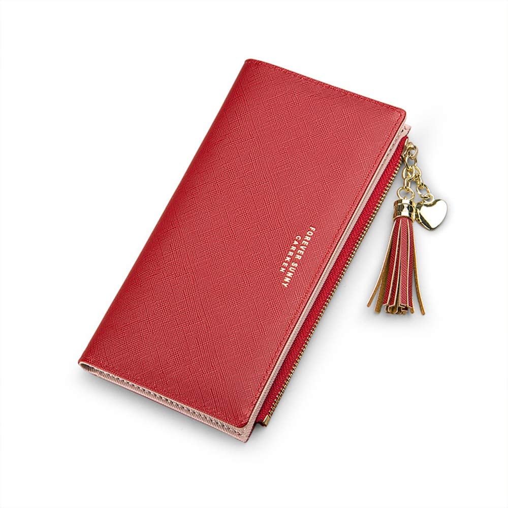 Womens Wallet Cute Elegant Long Slim Card Holder Case Minimalist Coin Purse Thin Tassels Zip Clutch Wallets for Girls Ladies