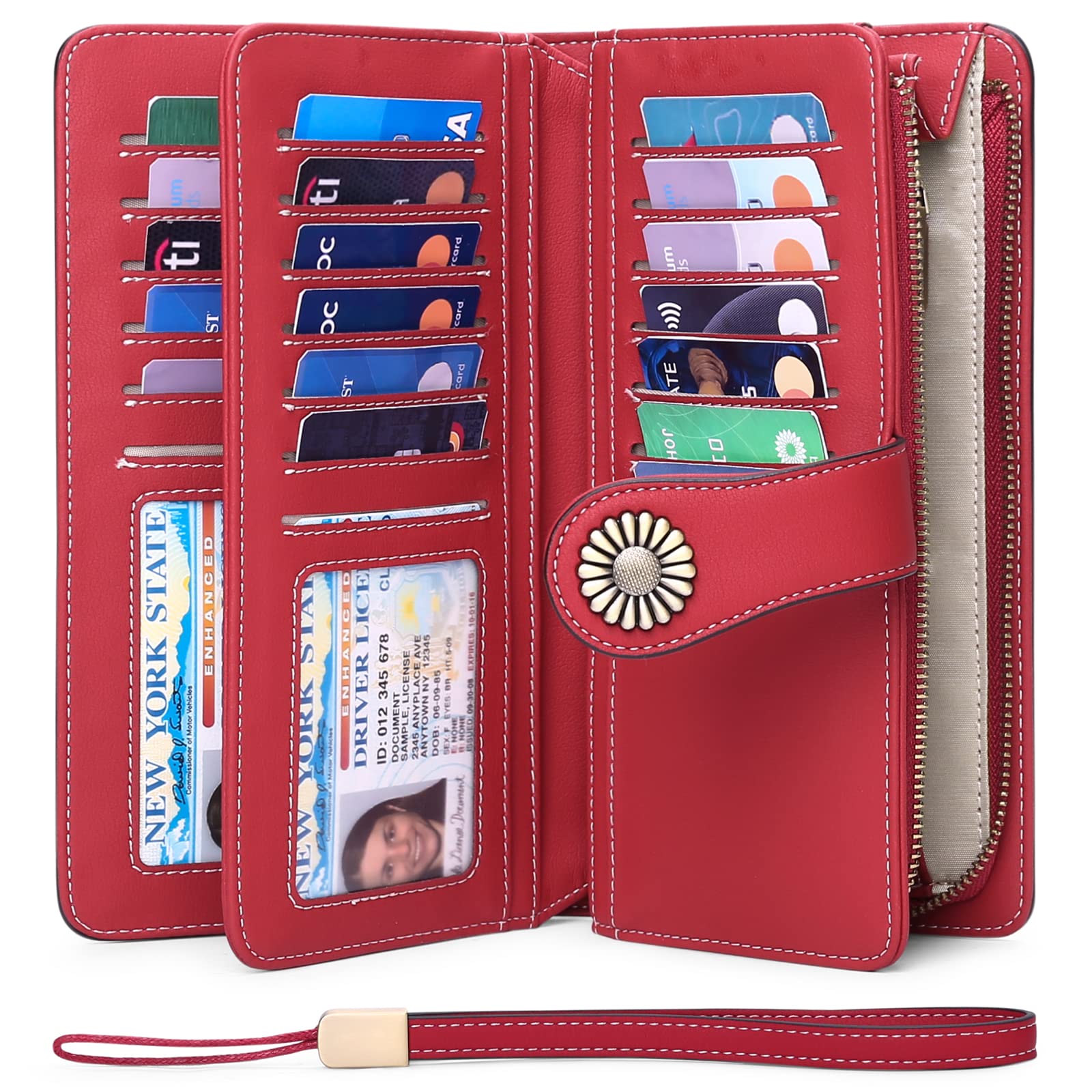 Wallets for Women Genuine Leather Credit Card Holder with RFID Blocking Large Capacity Wristlet