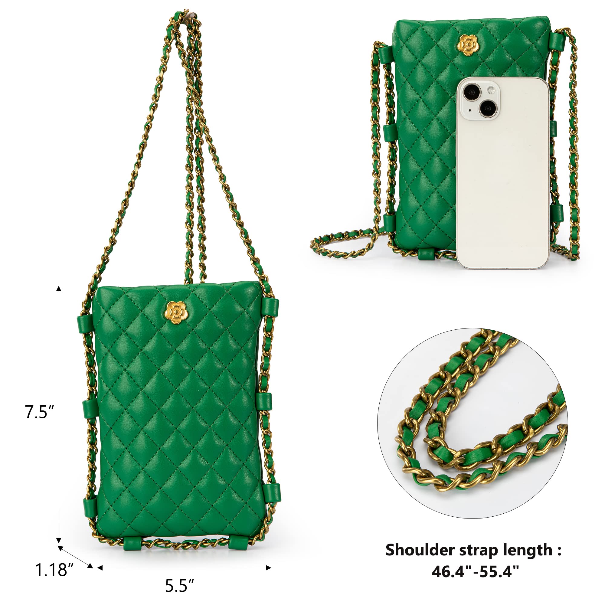 Small Quilted Cell Phone Purse for Women Soft Chain Crossbody Cellphone Wallet Bag