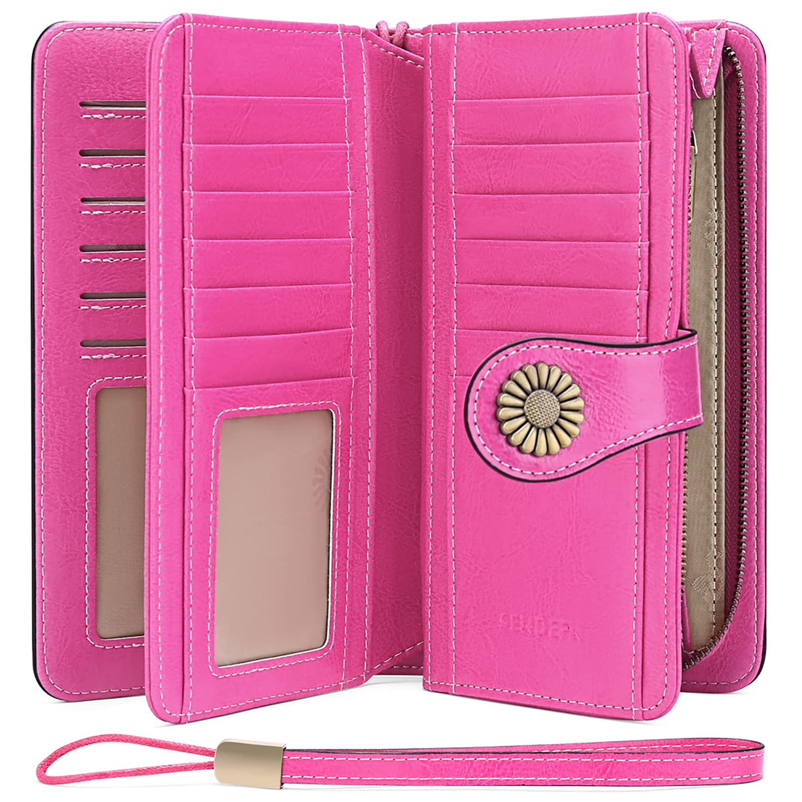 Wallets for Women Genuine Leather Credit Card Holder with RFID Blocking Large Capacity Wristlet