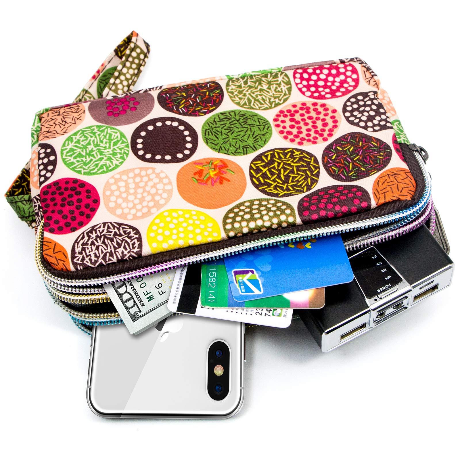 Large Capacity Wristlet Wallet - Women Printed Nylon Waterproof Handbag Clutch Purse