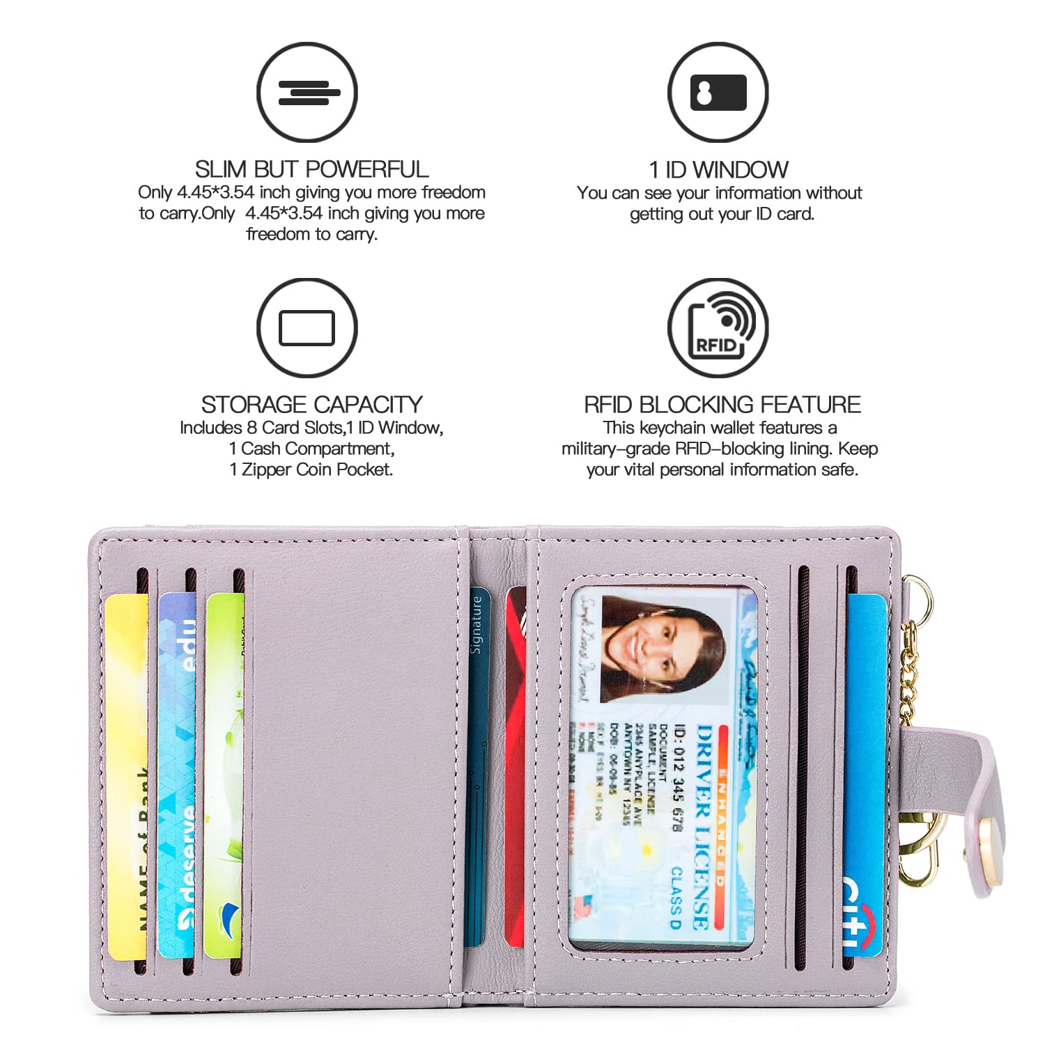 Wallet for Women,RFID Blocking Bifold Credit Card Holder with Zipper Coin Pocket,ID Window &amp; Keychain