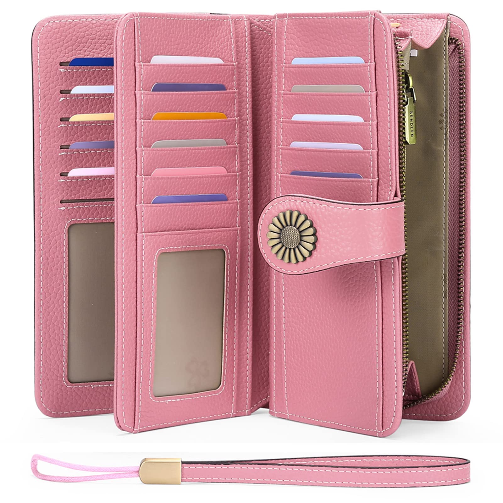 Wallets for Women Genuine Leather Credit Card Holder with RFID Blocking Large Capacity Wristlet