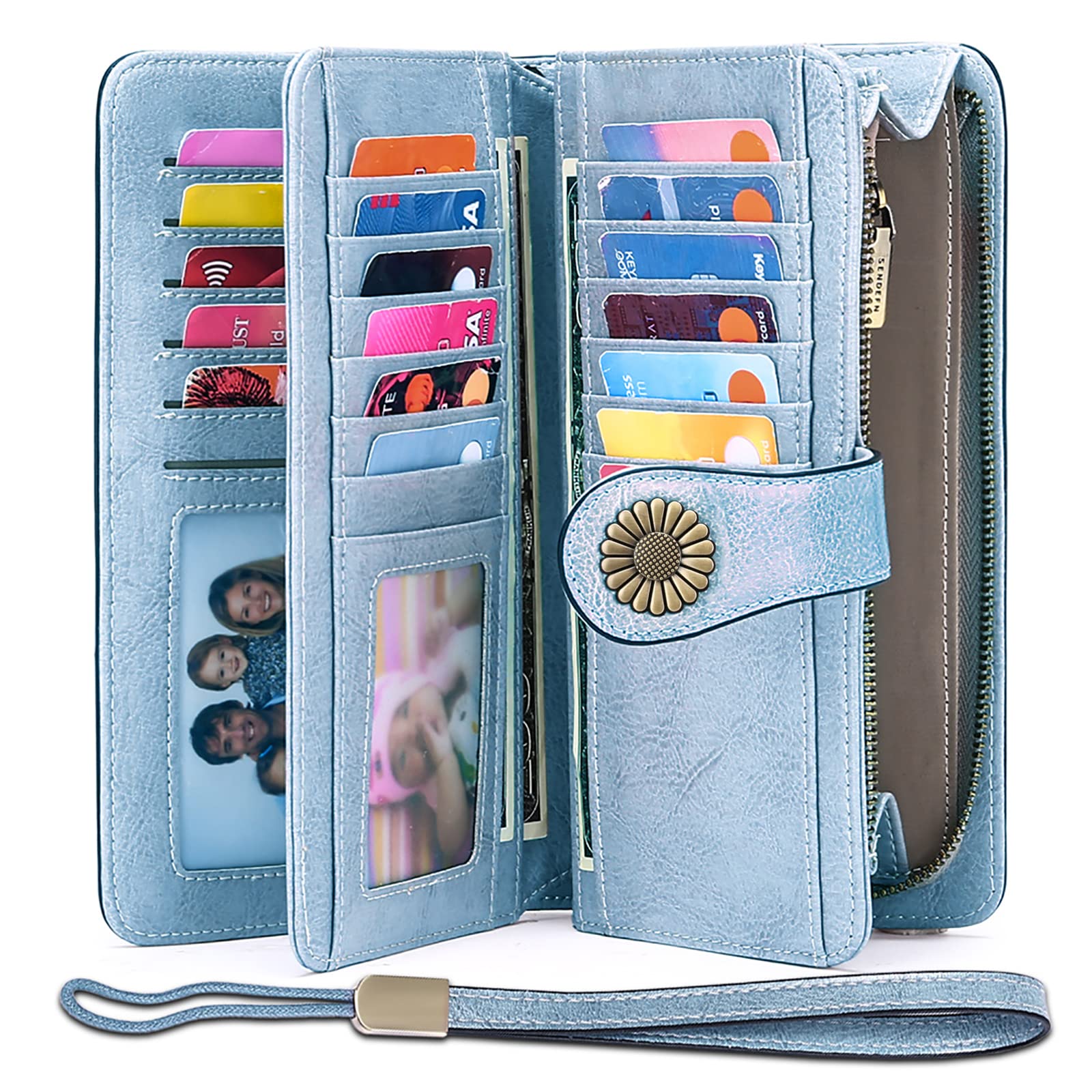 Wallets for Women Genuine Leather Credit Card Holder with RFID Blocking Large Capacity Wristlet