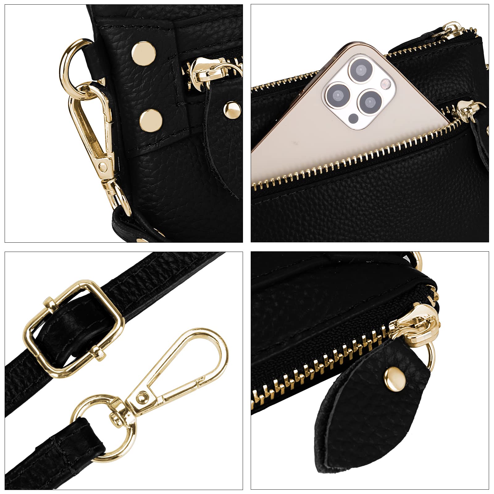 Wallet Wristlets Clutch Purses for Women Genuine Leather Crossbody Bag Handbag with Detachable Shoulder Chain