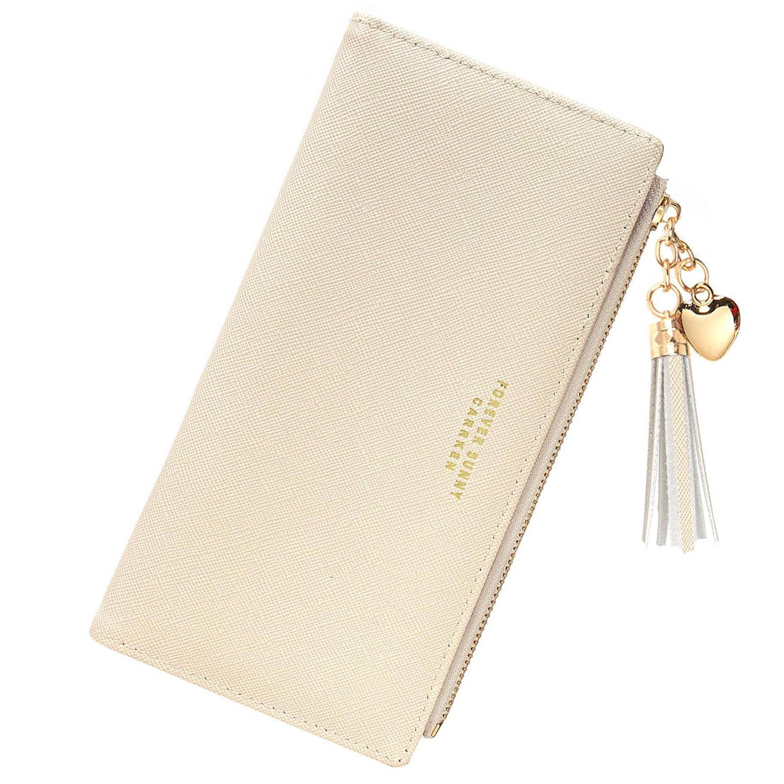 Womens Wallet Cute Elegant Long Slim Card Holder Case Minimalist Coin Purse Thin Tassels Zip Clutch Wallets for Girls Ladies