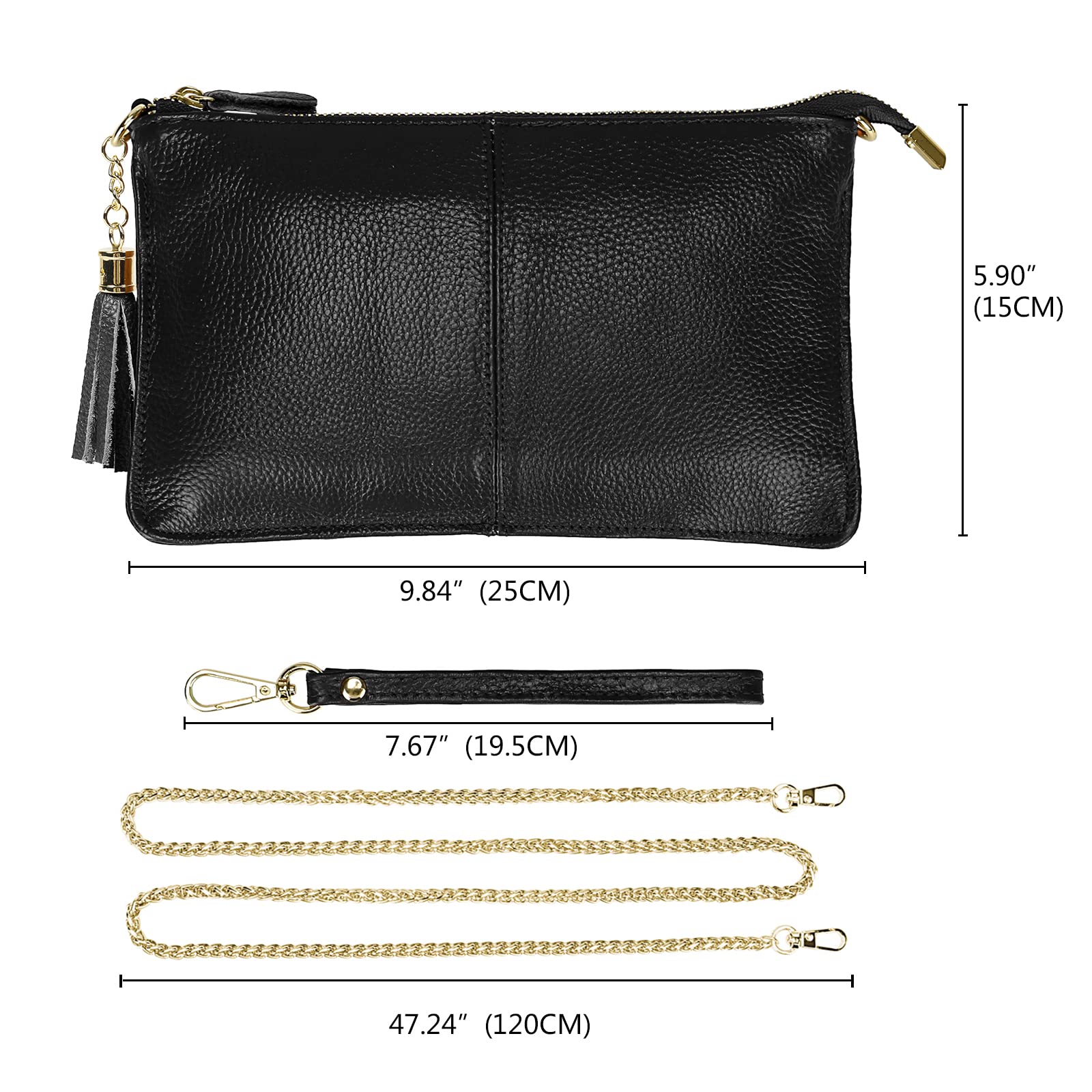 Wallet Wristlets Clutch Purses for Women Genuine Leather Crossbody Bag Handbag with Detachable Shoulder Chain