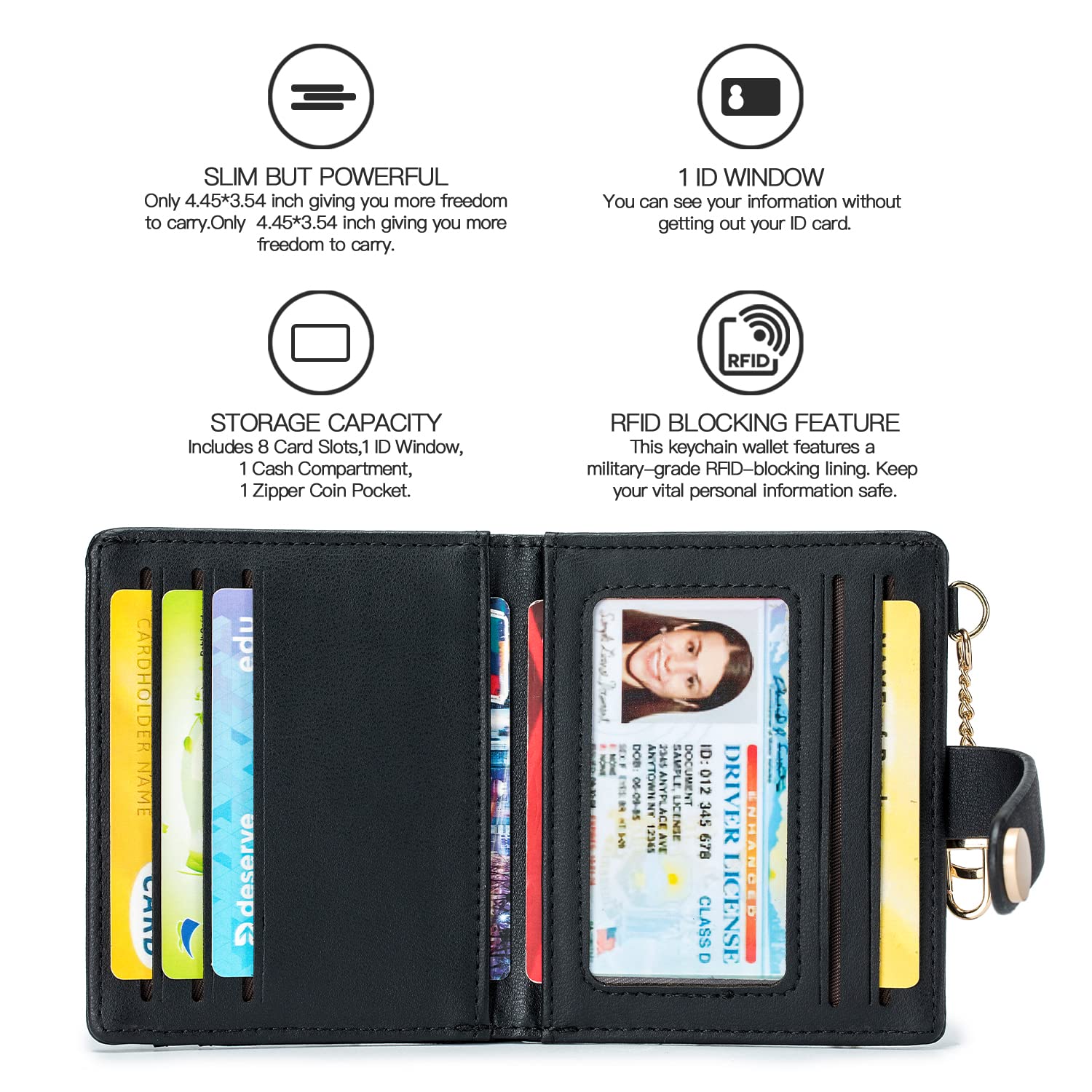 Wallet for Women,RFID Blocking Bifold Credit Card Holder with Zipper Coin Pocket,ID Window &amp; Keychain