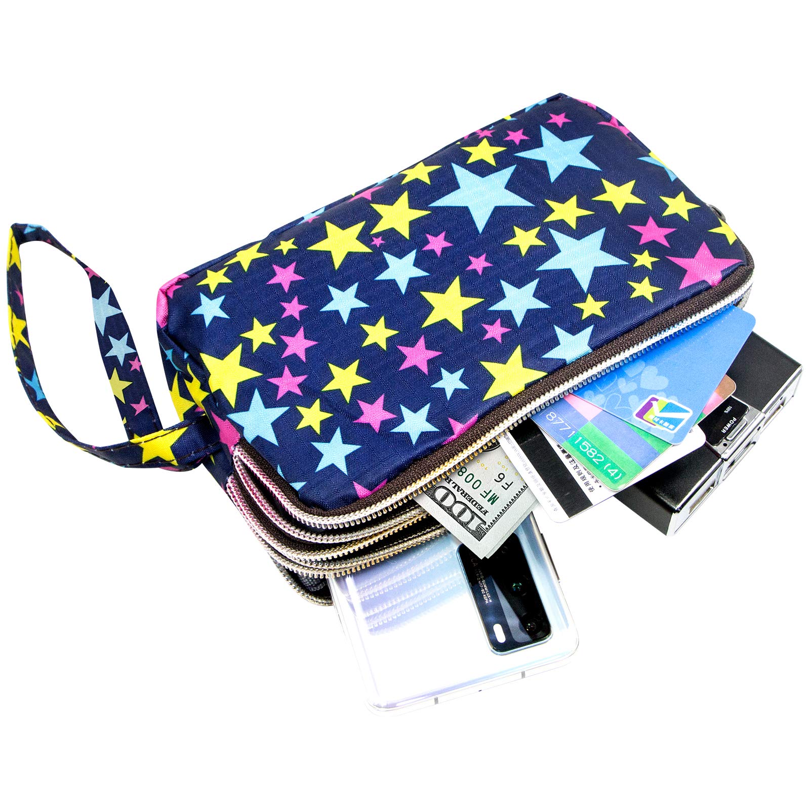 Large Capacity Wristlet Wallet - Women Printed Nylon Waterproof Handbag Clutch Purse