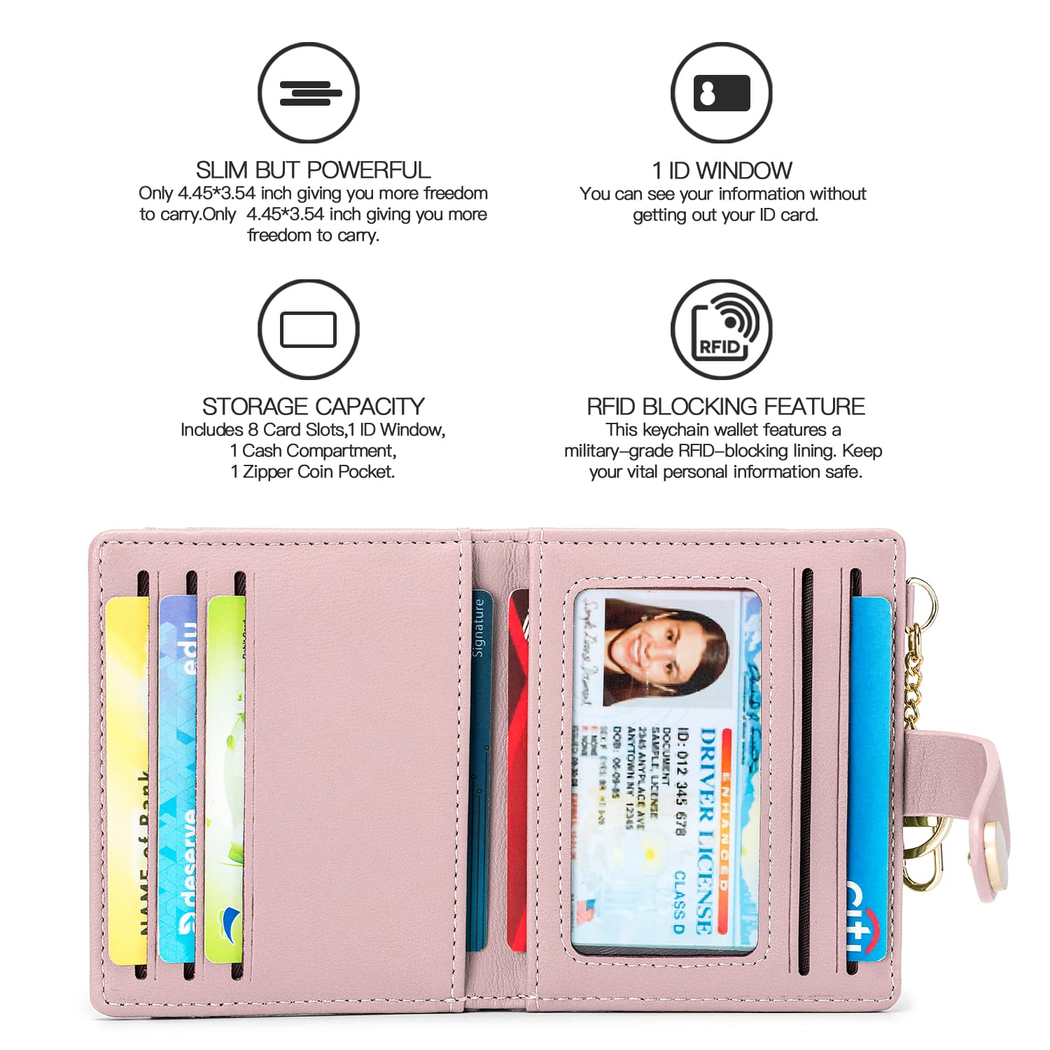 Wallet for Women,RFID Blocking Bifold Credit Card Holder with Zipper Coin Pocket,ID Window &amp; Keychain