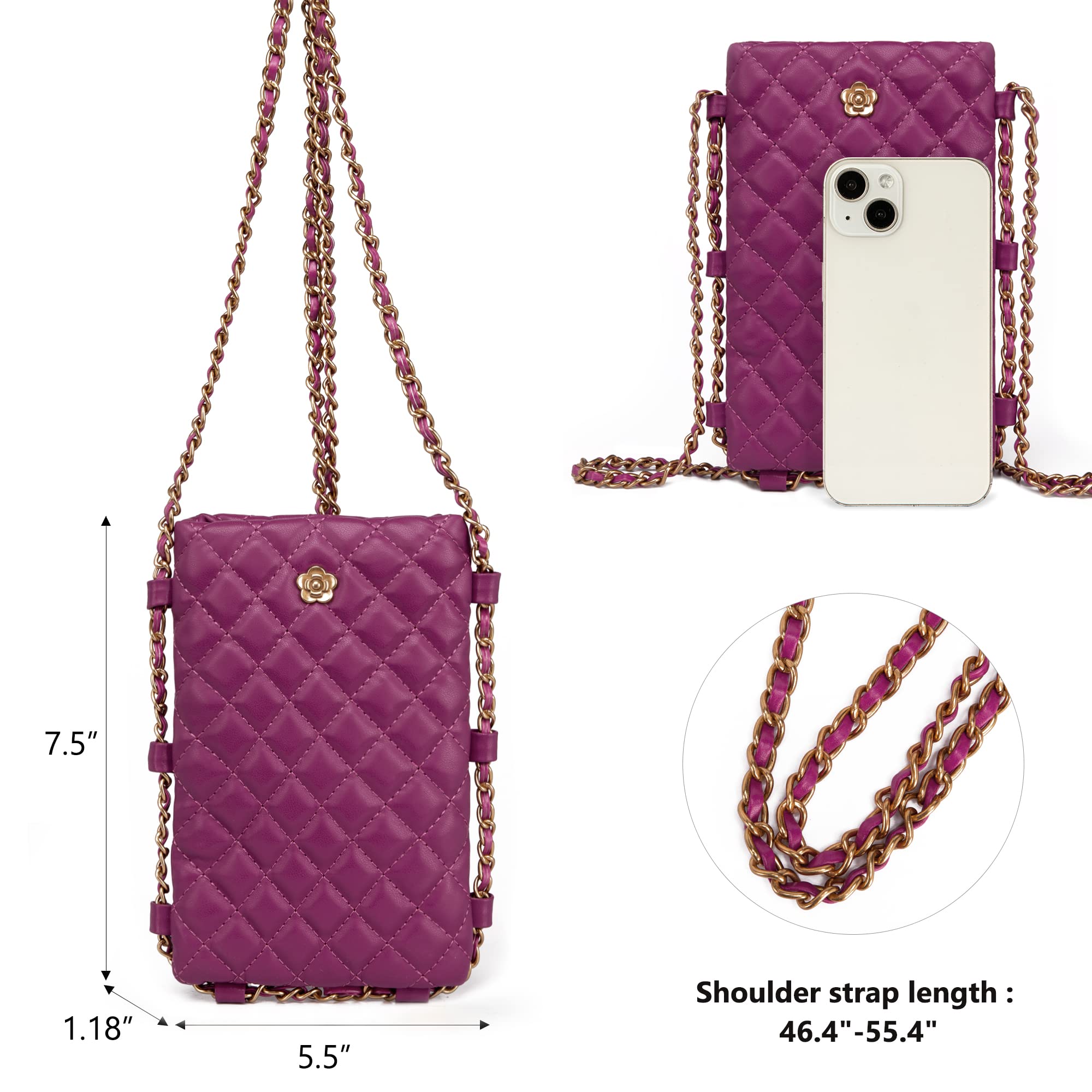 Small Quilted Cell Phone Purse for Women Soft Chain Crossbody Cellphone Wallet Bag