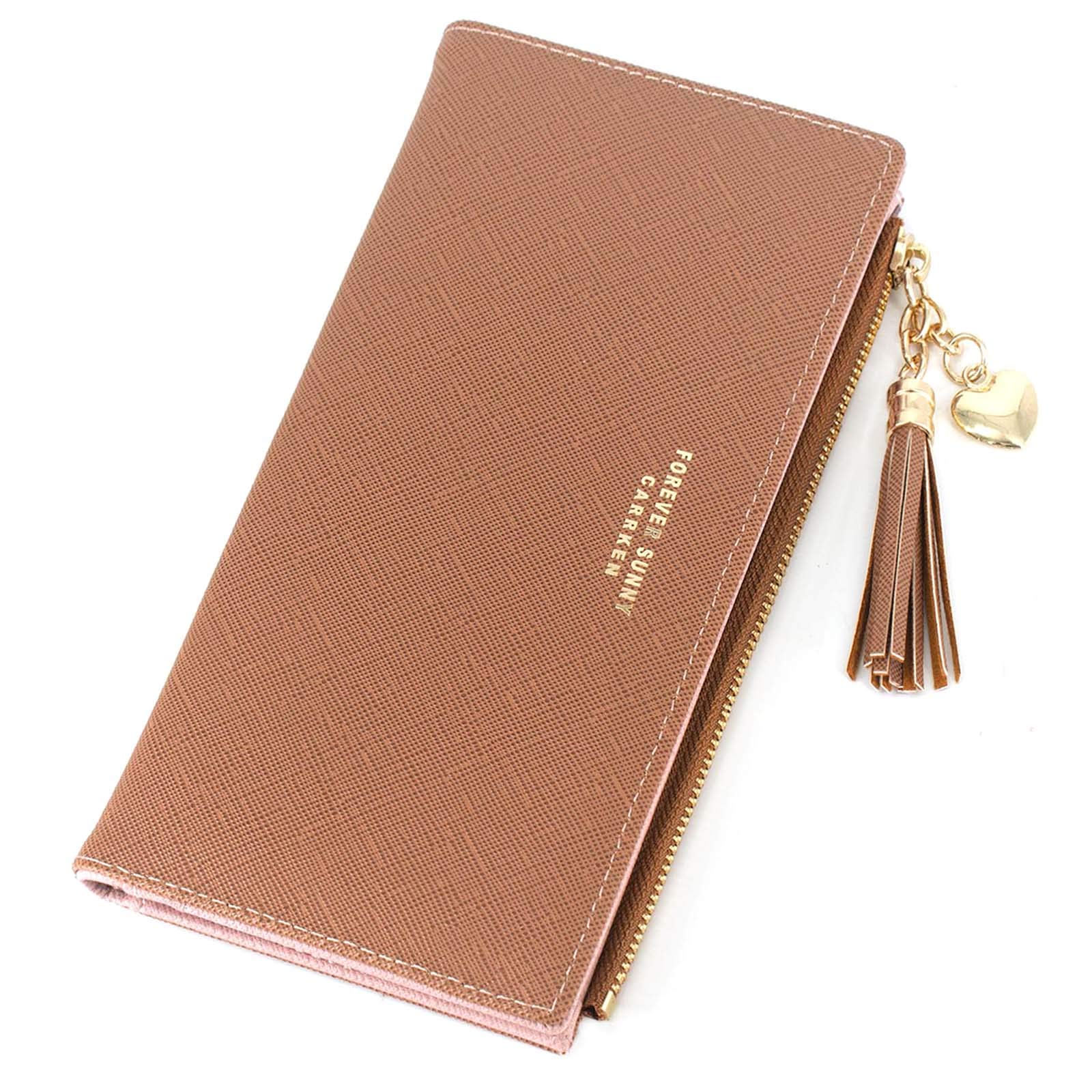 Womens Wallet Cute Elegant Long Slim Card Holder Case Minimalist Coin Purse Thin Tassels Zip Clutch Wallets for Girls Ladies