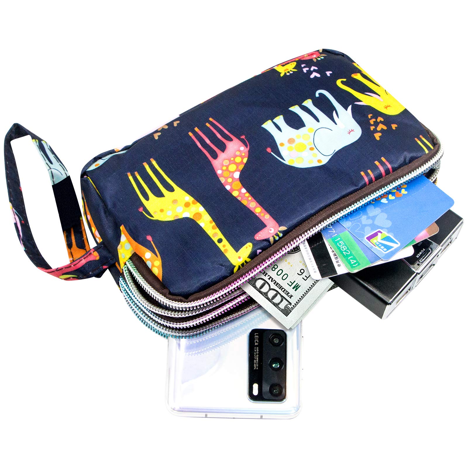 Large Capacity Wristlet Wallet - Women Printed Nylon Waterproof Handbag Clutch Purse