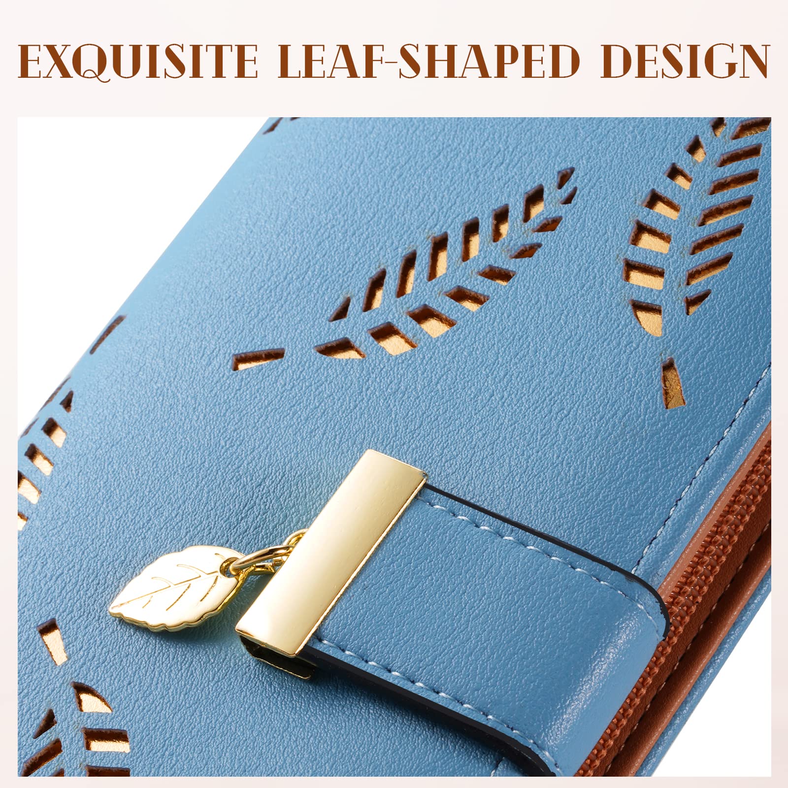 Women's Long Leaf Bifold Wallet Leather Card Holder Purse Zipper Buckle Elegant Clutch Wallet Handbag for Women - Pink