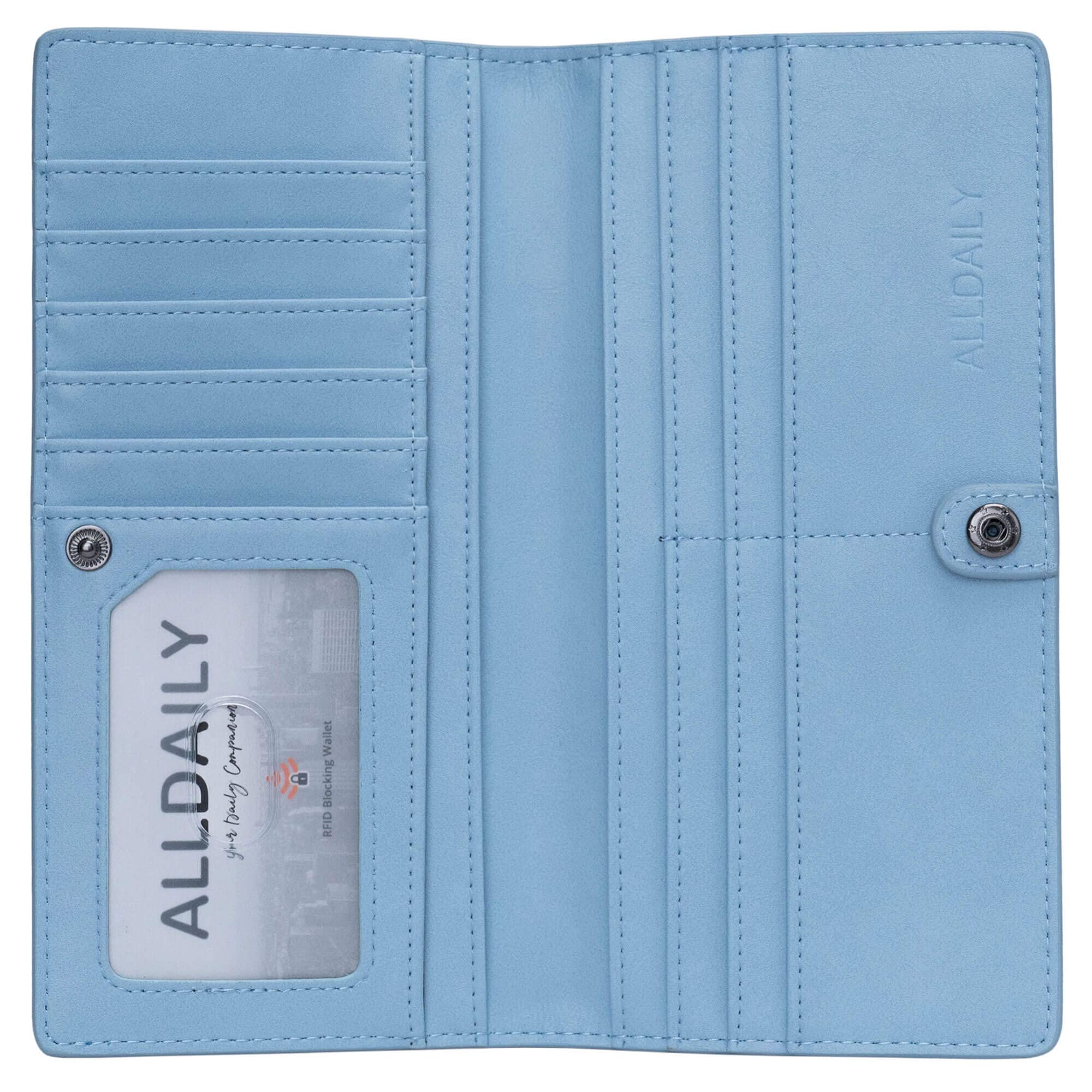 Women Wallet RFID Blocking Credit Card Holder Bifold Long Ladies Billfold (Purist Blue)