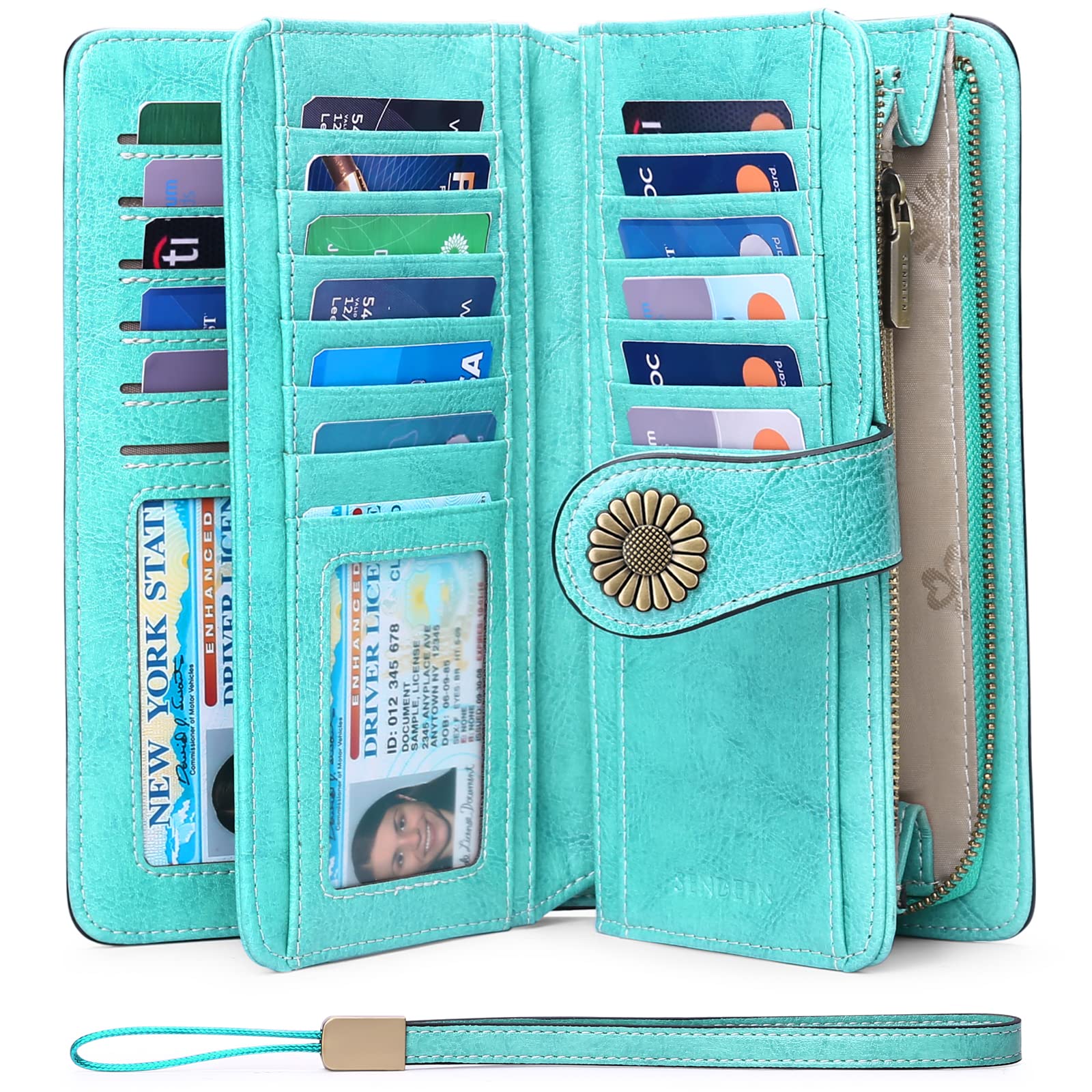 Wallets for Women Genuine Leather Credit Card Holder with RFID Blocking Large Capacity Wristlet