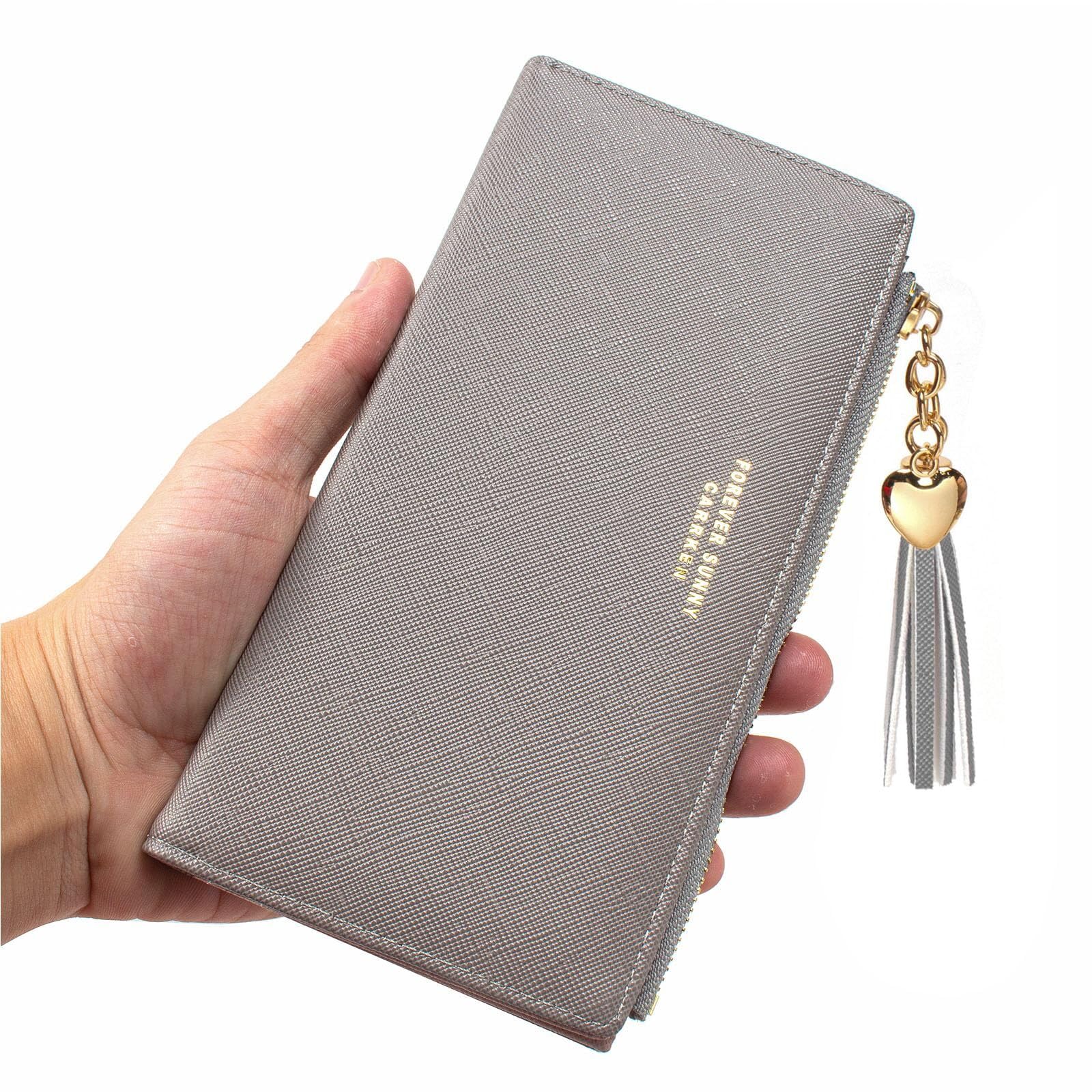 Womens Wallet Cute Elegant Long Slim Card Holder Case Minimalist Coin Purse Thin Tassels Zip Clutch Wallets for Girls Ladies