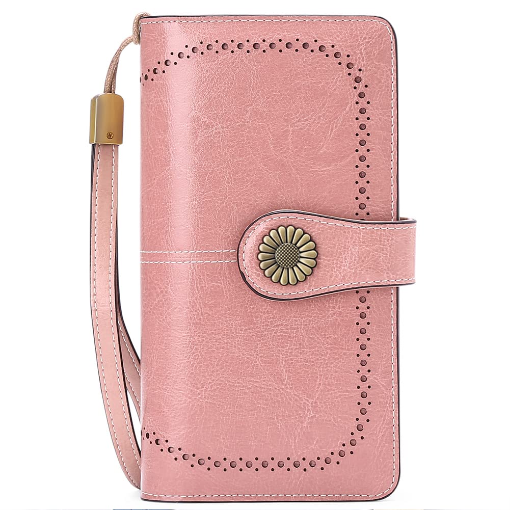 Wallets for Women Genuine Leather Credit Card Holder with RFID Blocking Large Capacity Wristlet