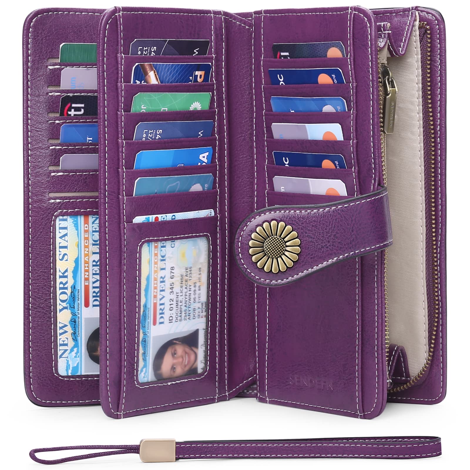 Wallets for Women Genuine Leather Credit Card Holder with RFID Blocking Large Capacity Wristlet