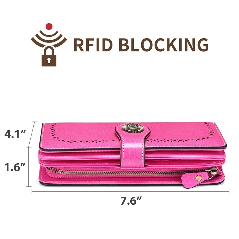 Wallets for Women Genuine Leather Credit Card Holder with RFID Blocking Large Capacity Wristlet