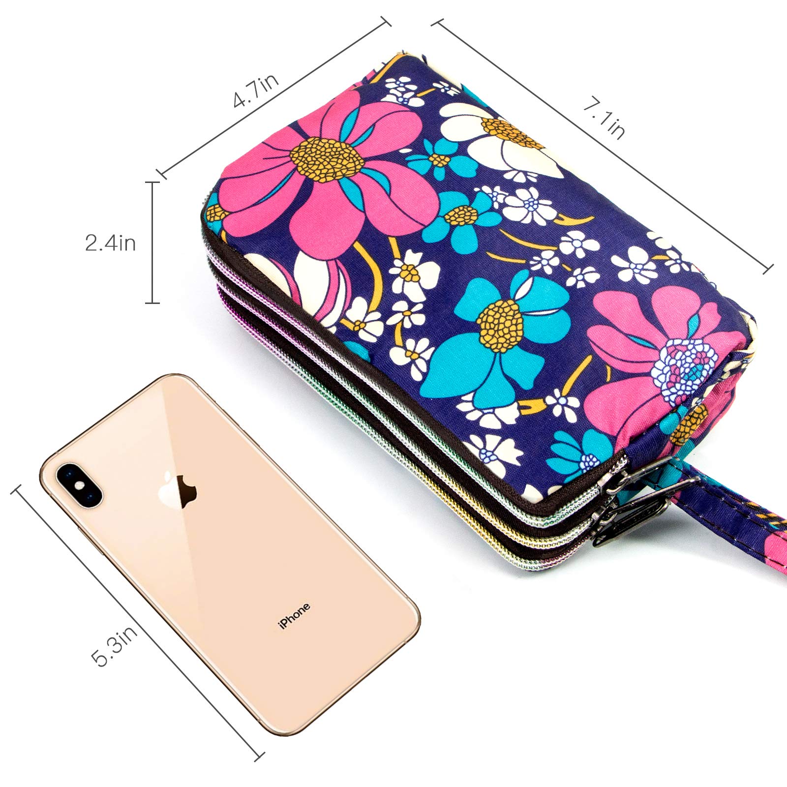 Large Capacity Wristlet Wallet - Women Printed Nylon Waterproof Handbag Clutch Purse