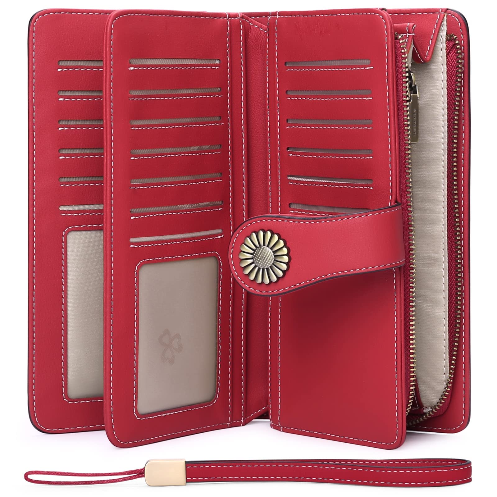 Wallets for Women Genuine Leather Credit Card Holder with RFID Blocking Large Capacity Wristlet