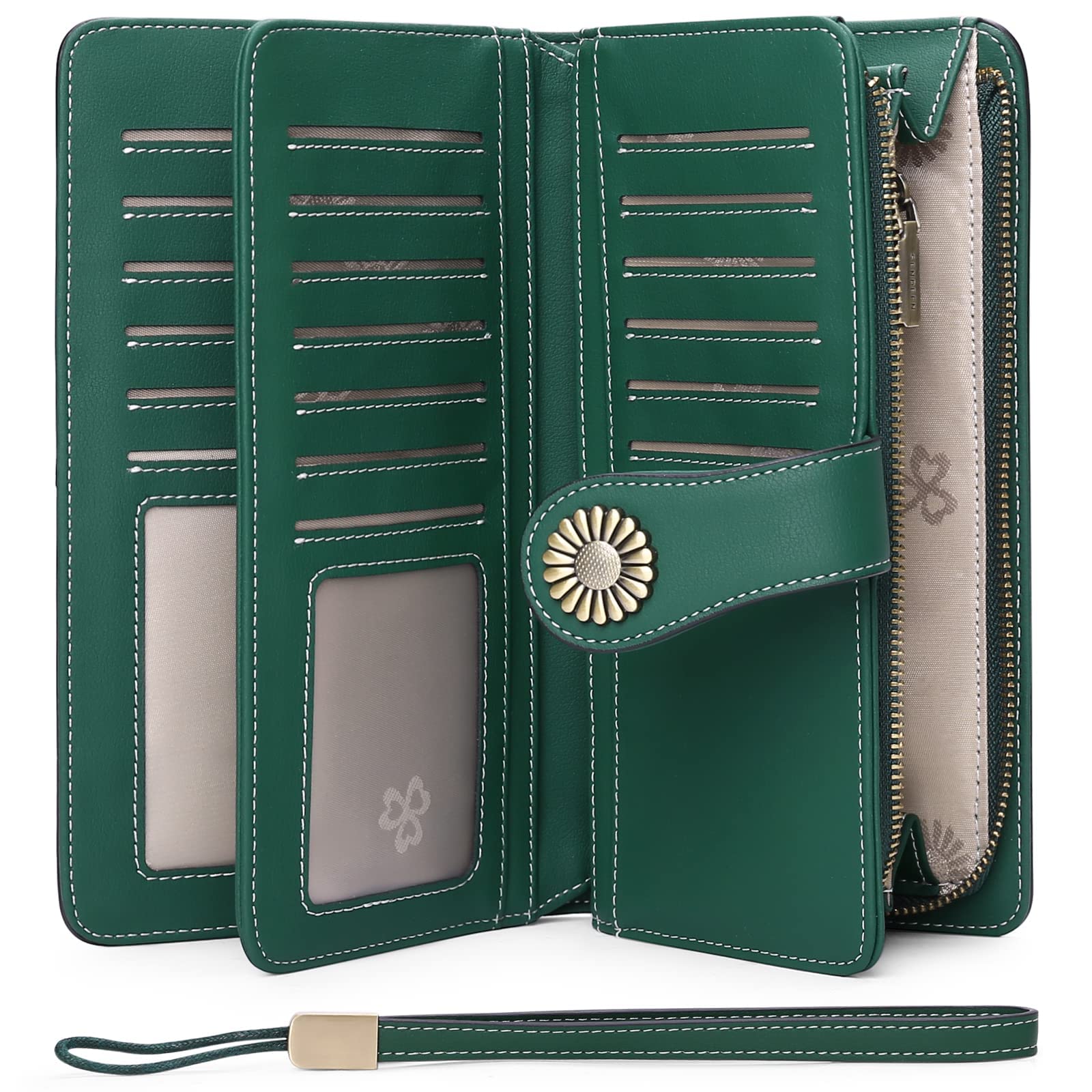 Wallets for Women Genuine Leather Credit Card Holder with RFID Blocking Large Capacity Wristlet