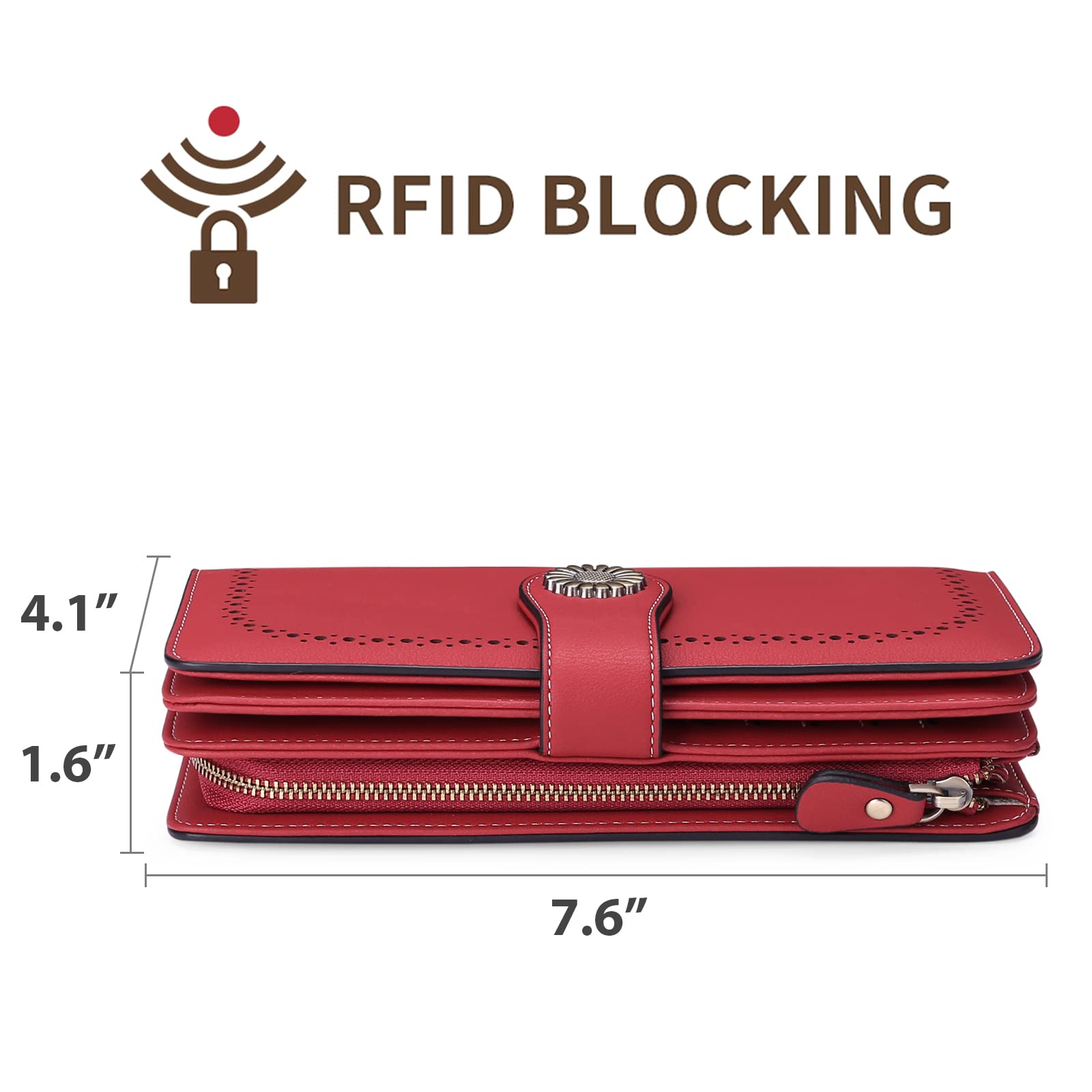 Wallets for Women Genuine Leather Credit Card Holder with RFID Blocking Large Capacity Wristlet