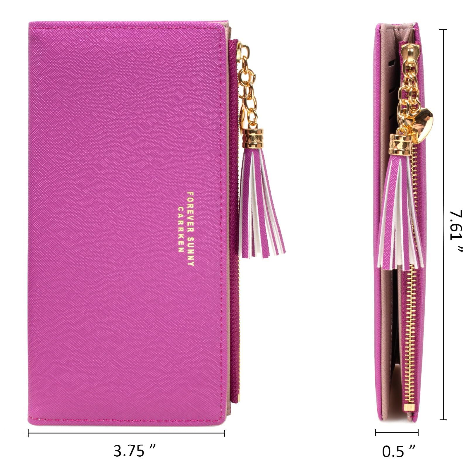 Womens Wallet Cute Elegant Long Slim Card Holder Case Minimalist Coin Purse Thin Tassels Zip Clutch Wallets for Girls Ladies