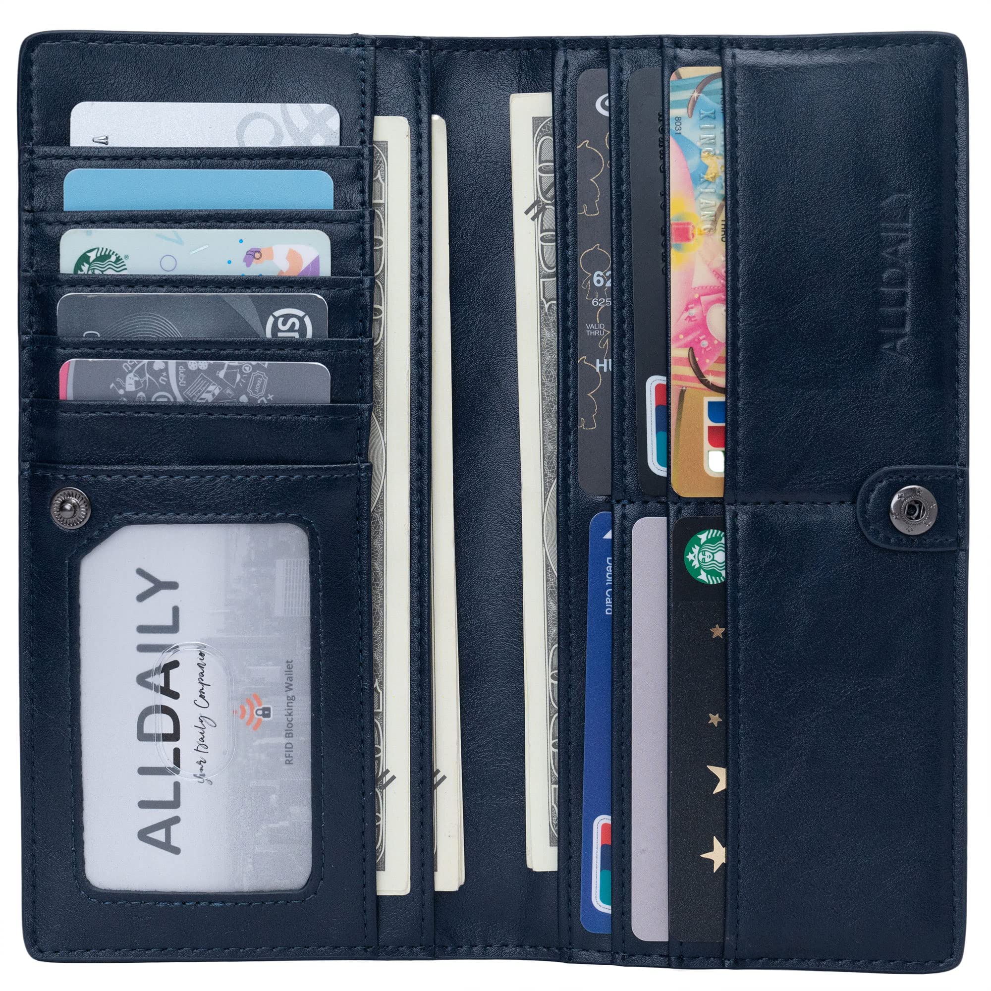 Women Wallet RFID Blocking Credit Card Holder Bifold Long Ladies Billfold (Purist Blue)