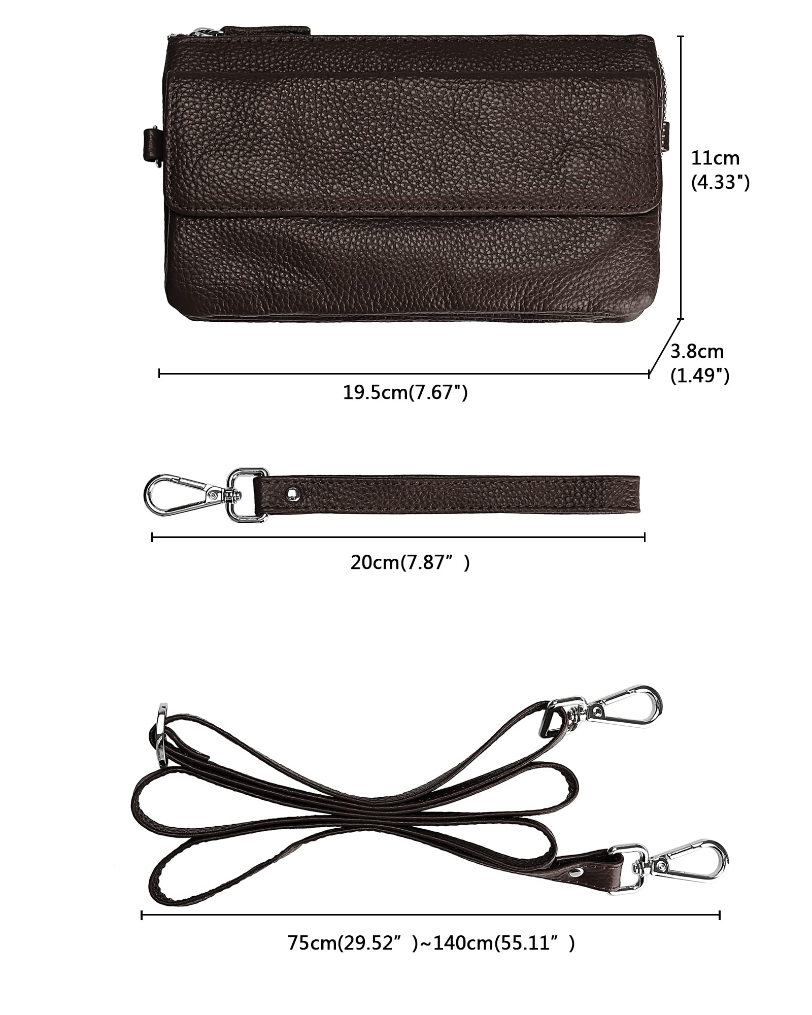 Wallet Wristlets Clutch Purses for Women Genuine Leather Crossbody Bag Handbag with Detachable Shoulder Chain