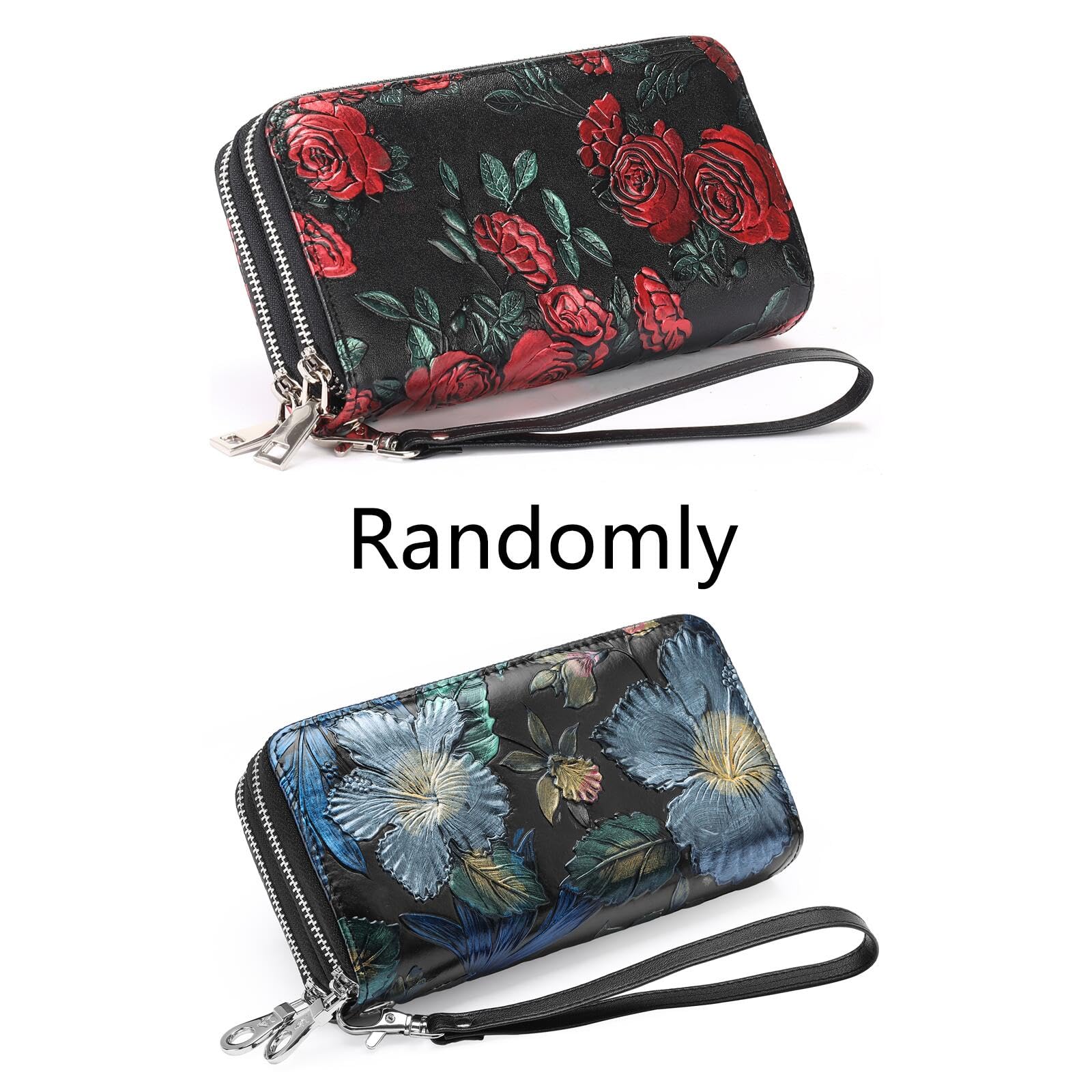 Women's Wallet Large Capacity Double Zip Around Credit Card Holder Leather Ladies Wallet with RFID Blocking Phone Wristlet Purse Black