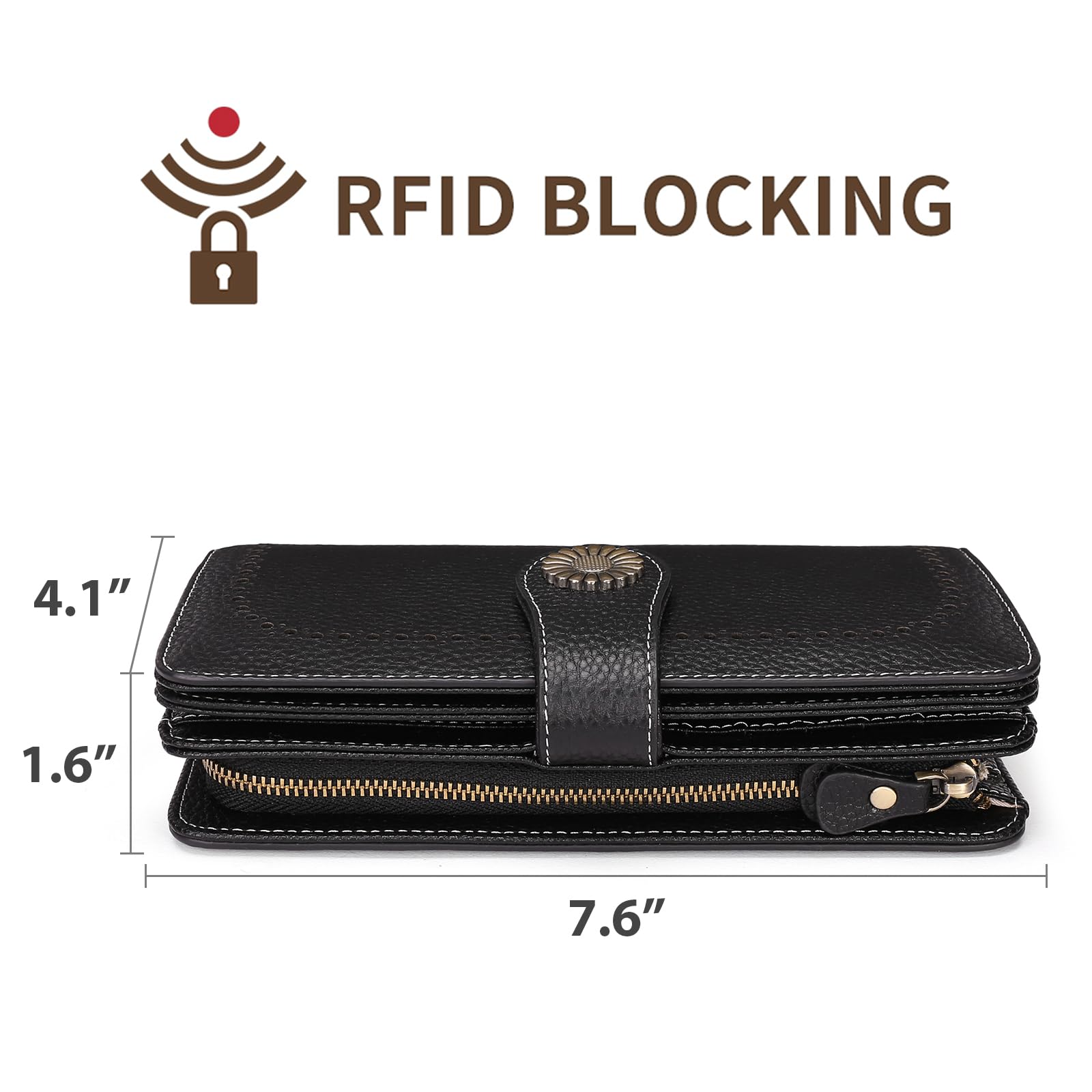 Wallets for Women Genuine Leather Credit Card Holder with RFID Blocking Large Capacity Wristlet