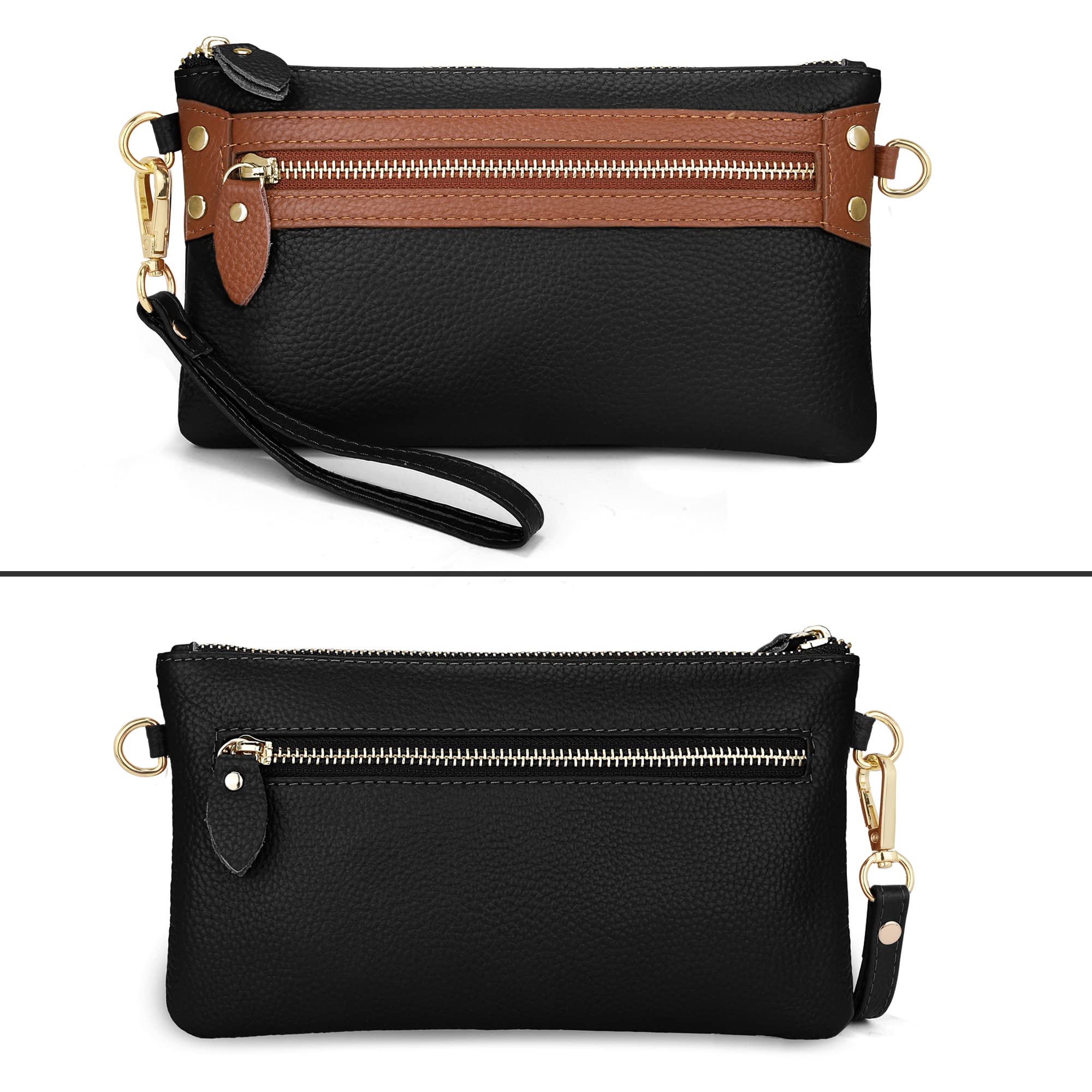 Wallet Wristlets Clutch Purses for Women Genuine Leather Crossbody Bag Handbag with Detachable Shoulder Chain