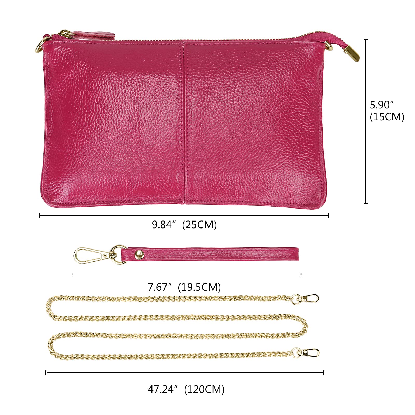 Wallet Wristlets Clutch Purses for Women Genuine Leather Crossbody Bag Handbag with Detachable Shoulder Chain