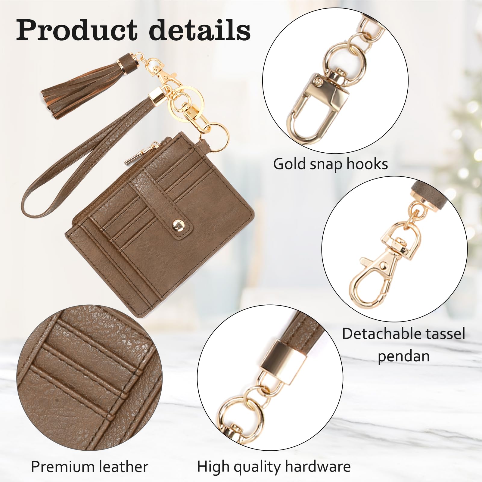 Small Wallet for Women Wristlet Keychain with Wallet,key chain wallet women Wristlet Wallets for Women（Beige）